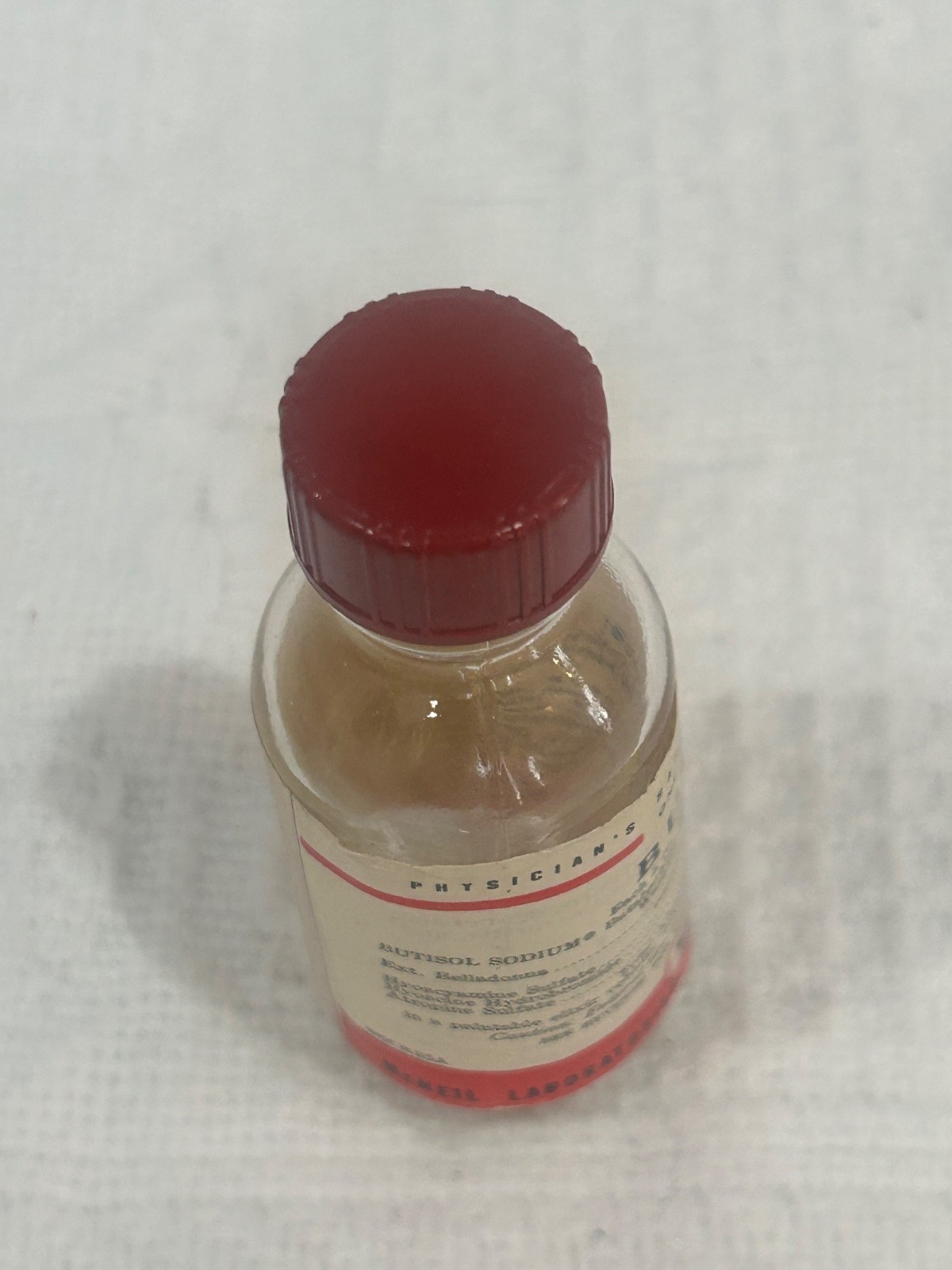 McNeil Butibel Elixir EMPTY VTG Butabarbital Medicine Sample Bottle RARE Pharma