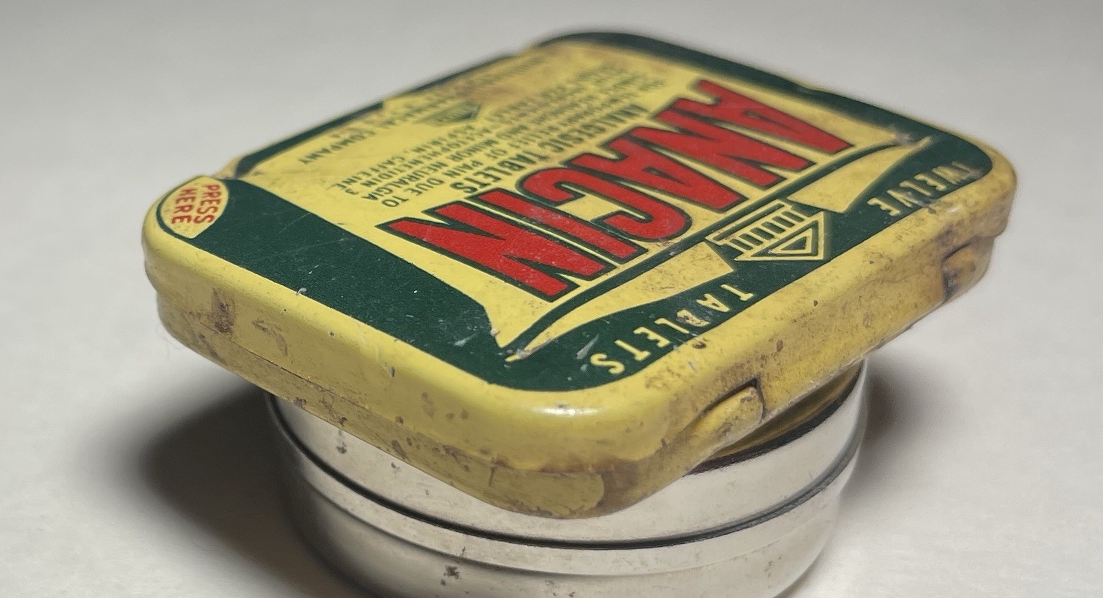 Anacin Vintage Analgesic Tablets Metal Tin, 12 Tablets w/ Directions