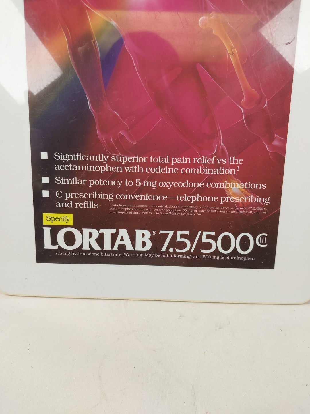 Lortab 7.5/500 Clipboard Advertising Rare Vintage Whitby Pharmaceuticals 1993