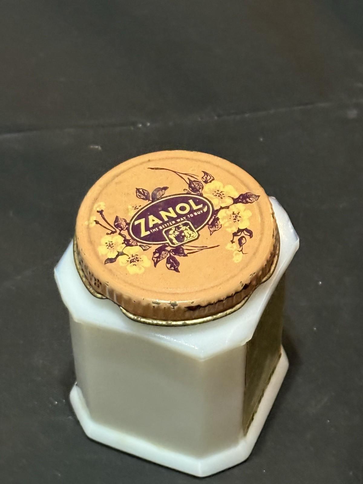 vintage Zanol Mentho Vapor Cream jar Milk Glass Good Condition 3” Tall With Lid