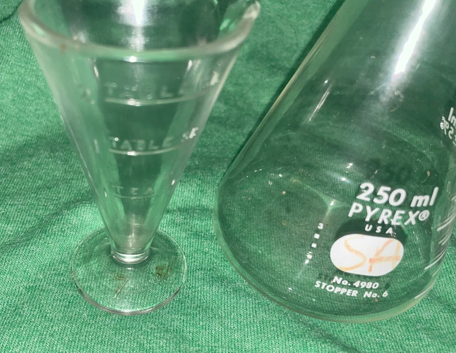 3 Vintage Beakers Zonite Glass 2 Tbsp Apothecary Measuring Beaker w/Spout Plus