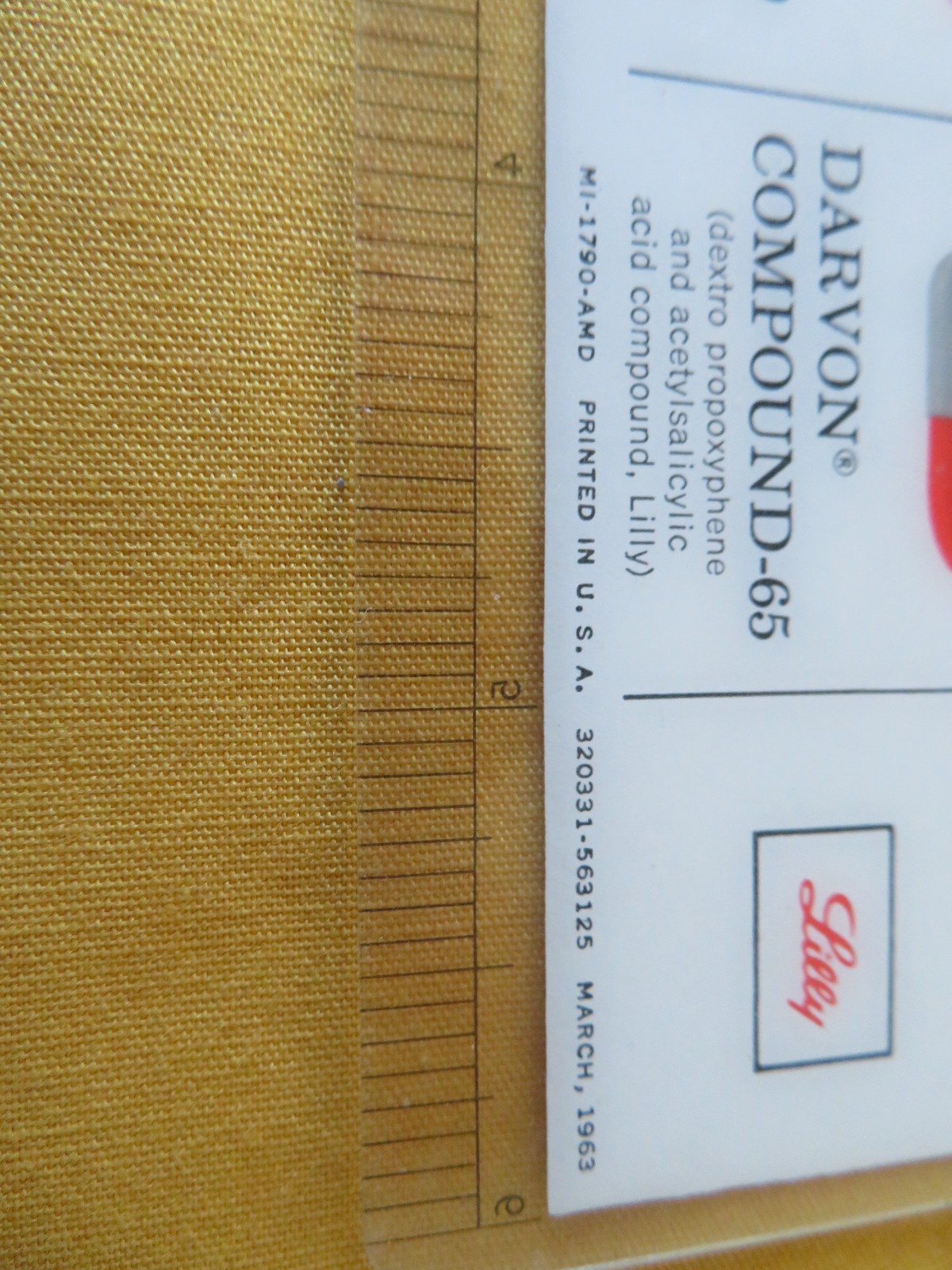 Vintage Lilly Promo 6 Inch Ruler Darvon Compound 65 Darvocet-RARE- 1963 USA