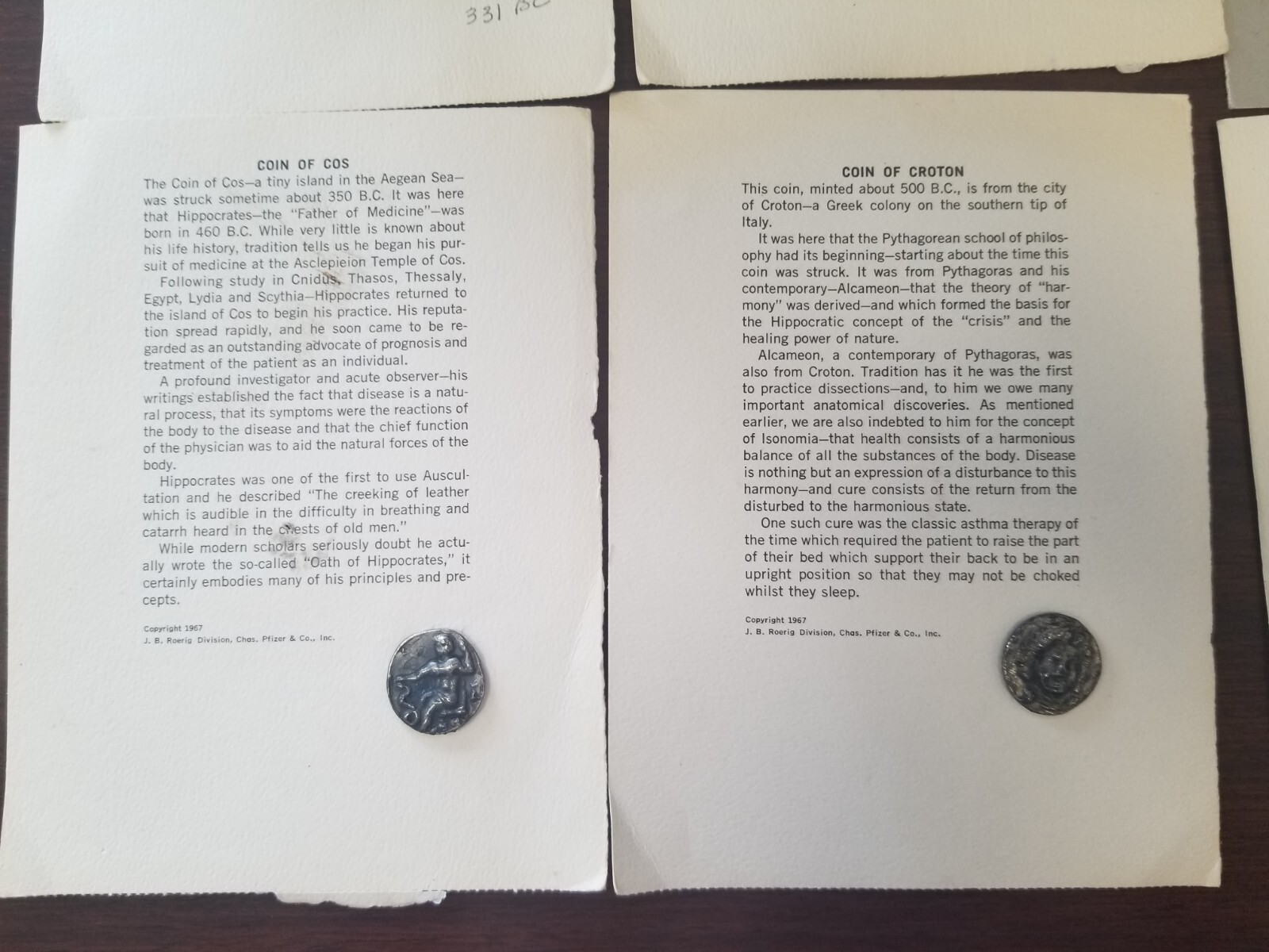 1967 Pharmaceutical Advertising Coins of Medicine Marax/Pfizer – Lot of 11
