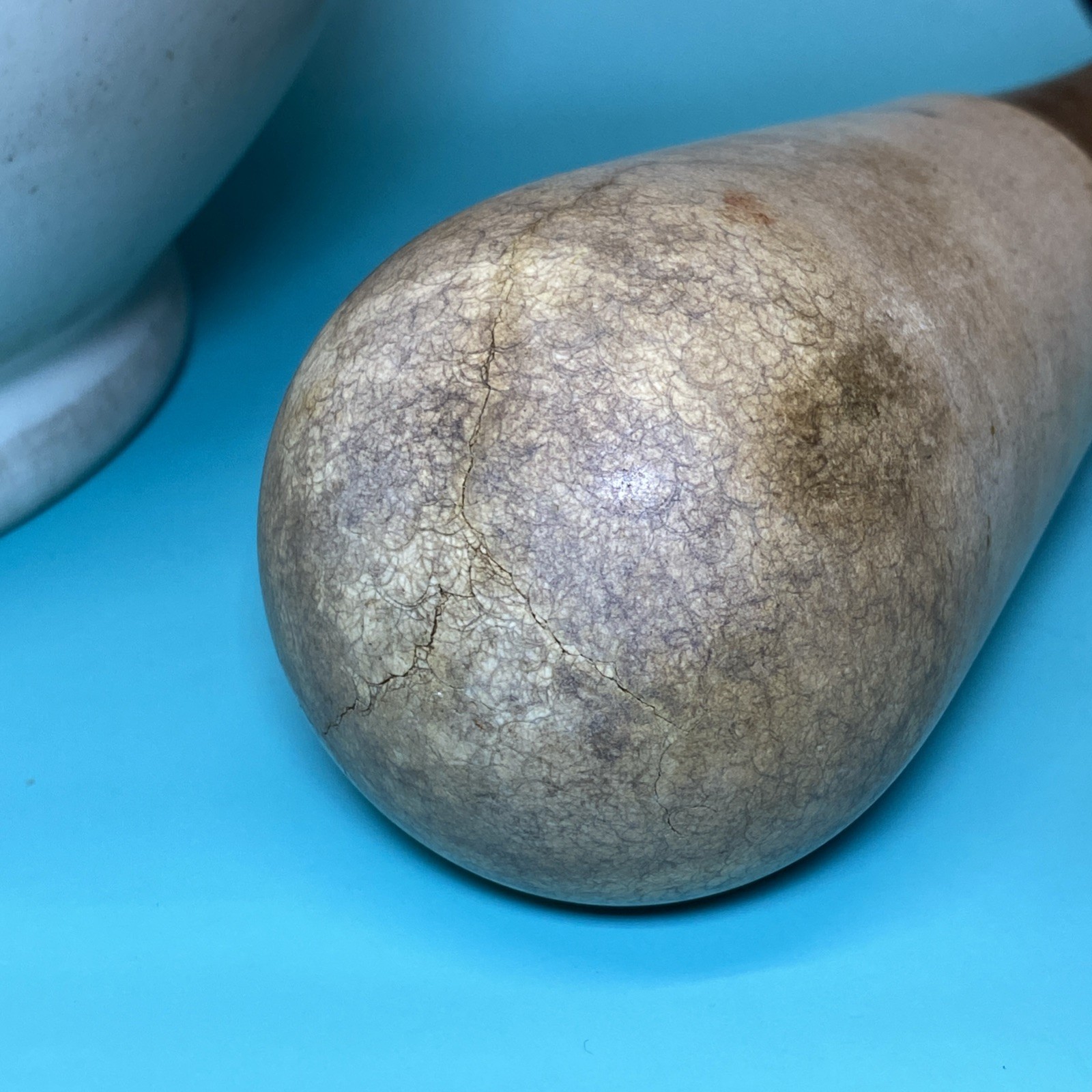 Vintage MORTAR & PESTLE Ceramic & Wood Pharmacy Apothecary HUGE 10” WH3