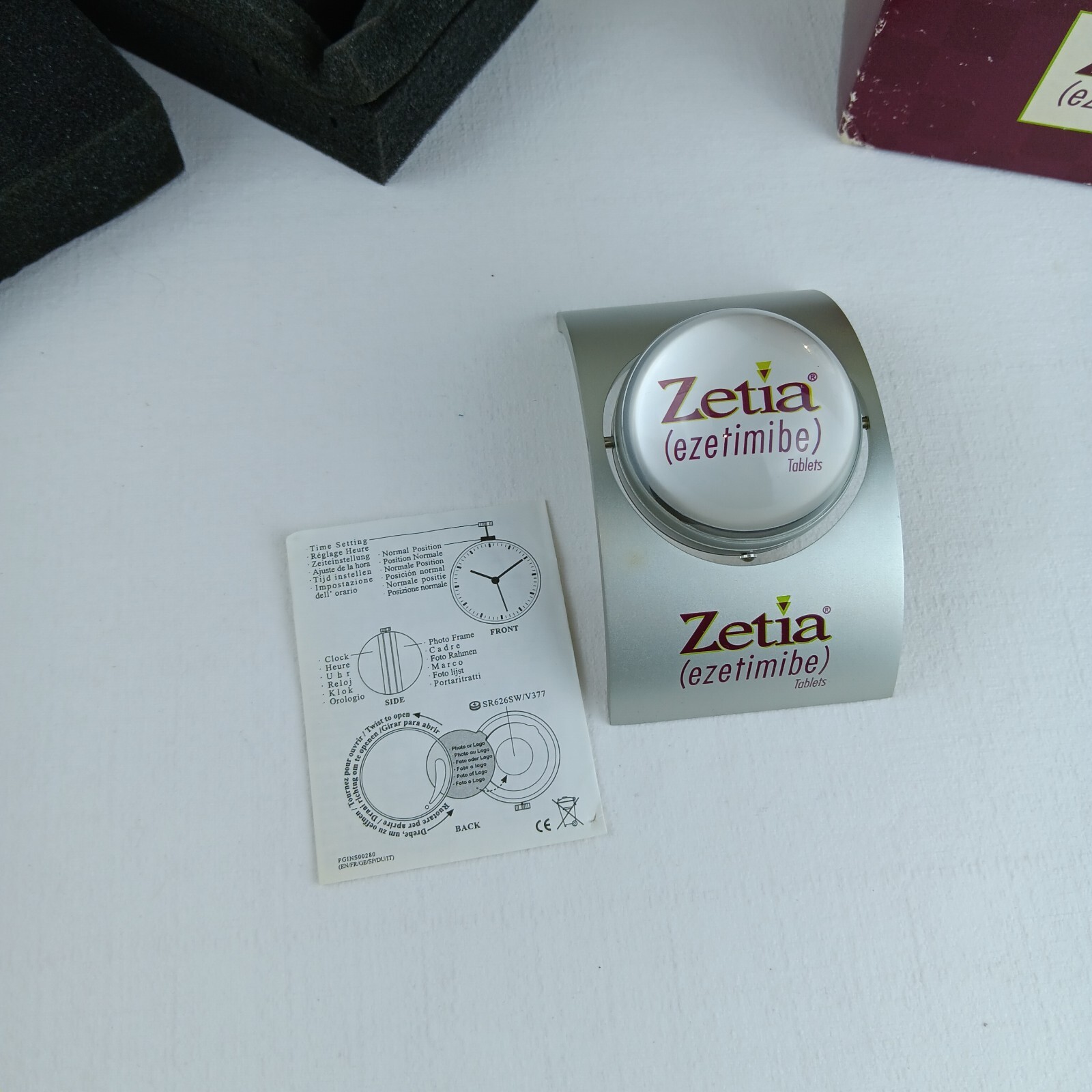 ZETIA Pharmaceutical Spinning Clock W/ Original Box & Directions desk clock