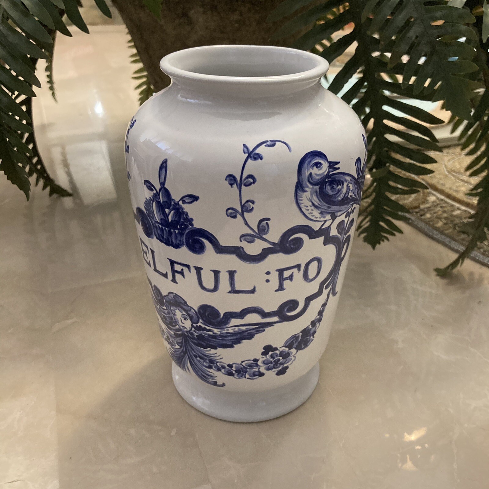 Vintage LILLY Drug Blue White Ceramic Pharmacy Apothecary Jar Vase U:CAELFUL:FO