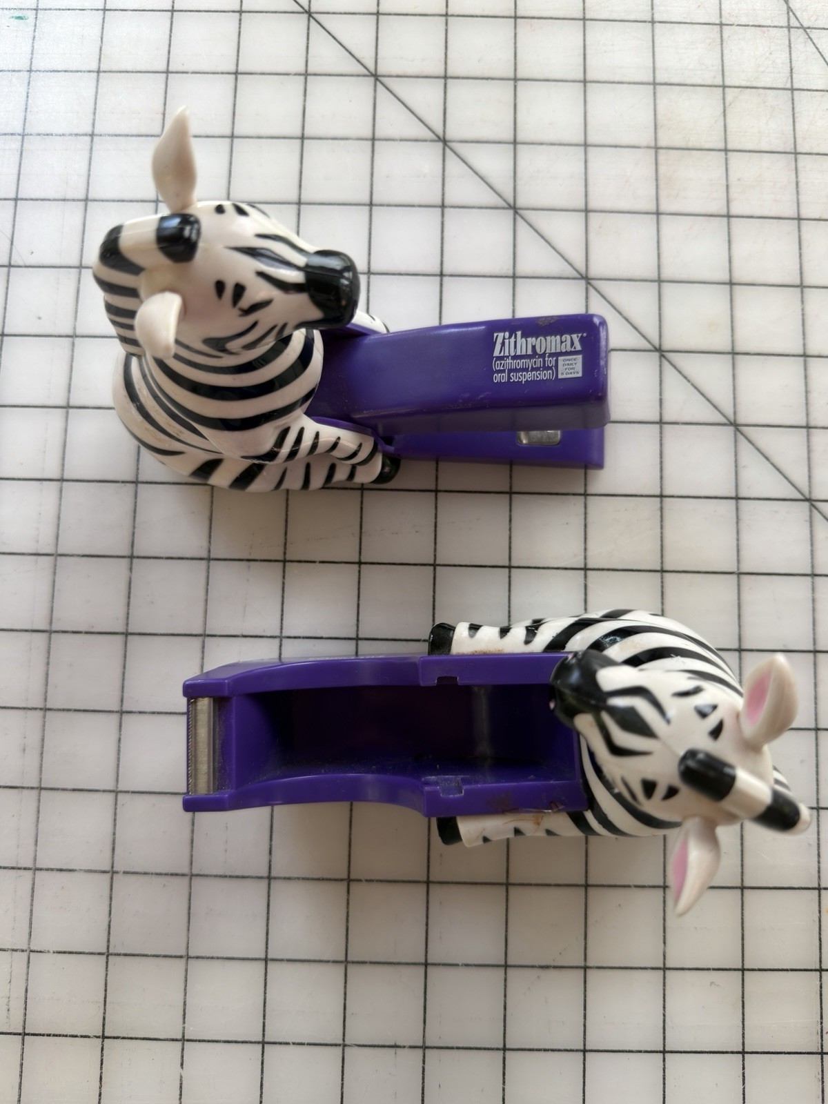 Zebras Stapler & Tape Dispenser Advertising, Pharmaceutical Collectible Zithro