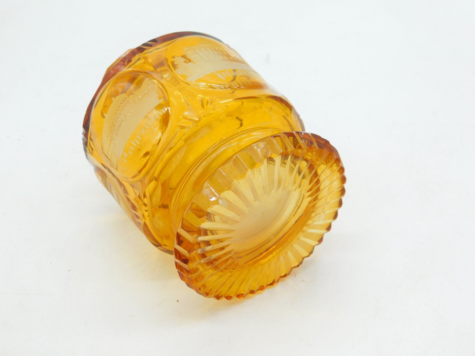 19th Century Bohemian Amber Glass Acid Etched Scent Bottle Antique c1860