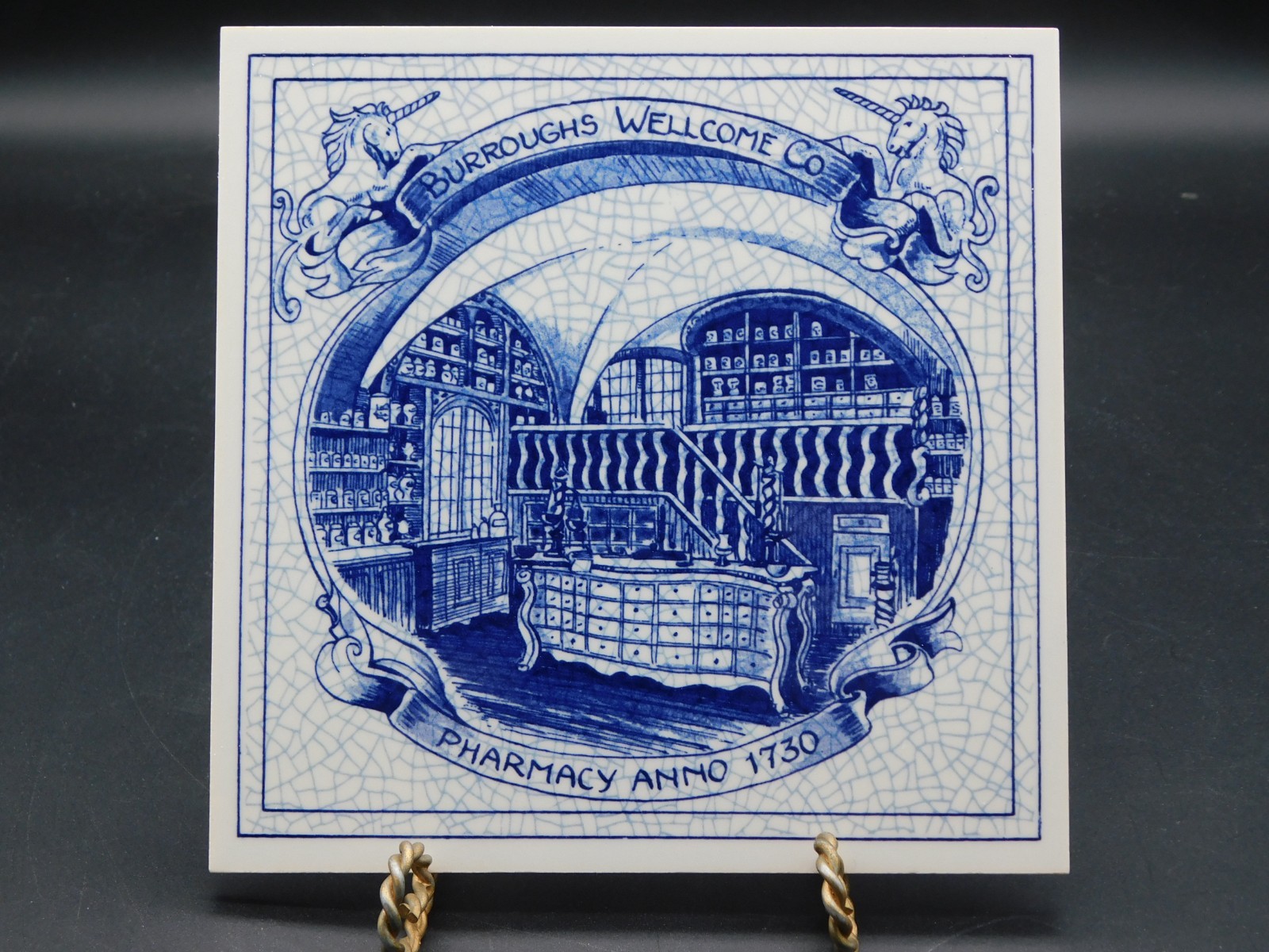 Delft Holland Porcelain Pharmacy Pill Tile Burroughs Wellcome Co. Apothecary