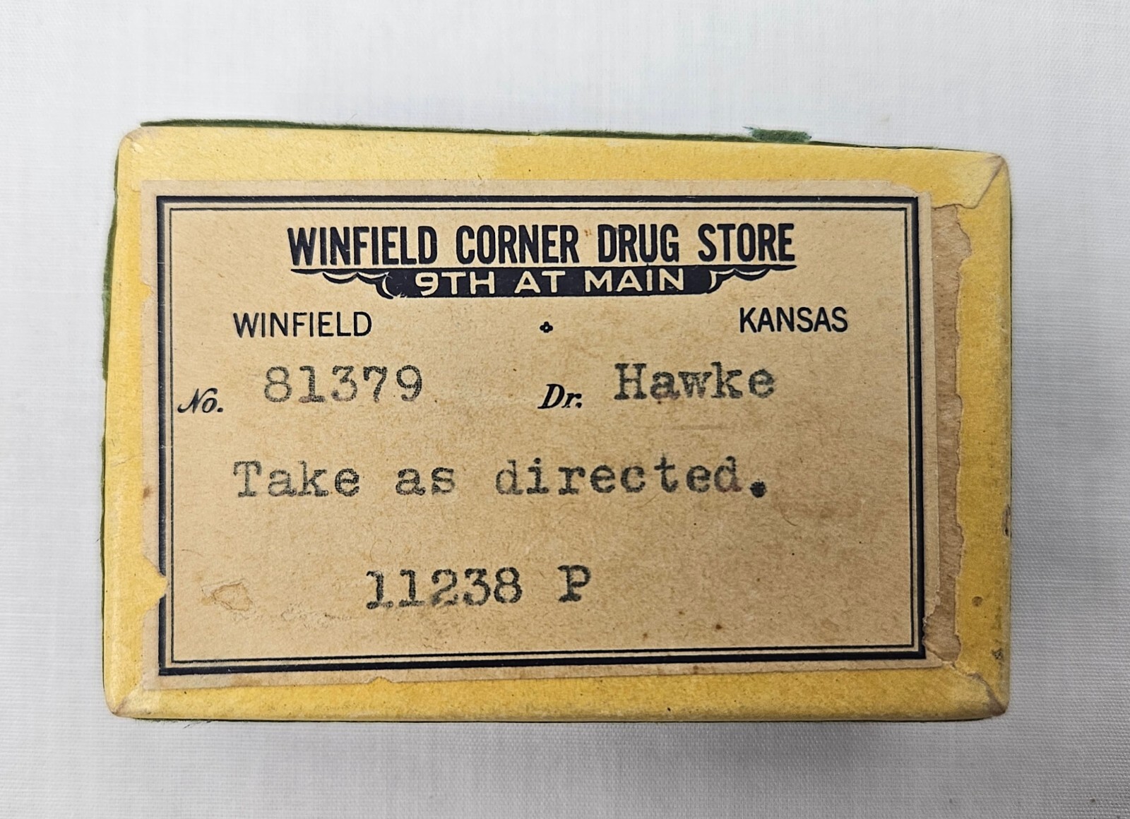 Hinged Cardboard Prescription Pill Medicine Box Winfield Corner Drug Store KS
