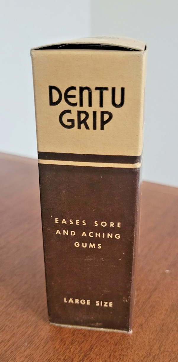 Vintage NOS Dentu-Grip 2.5oz tin with original Box by Block Drug Co.
