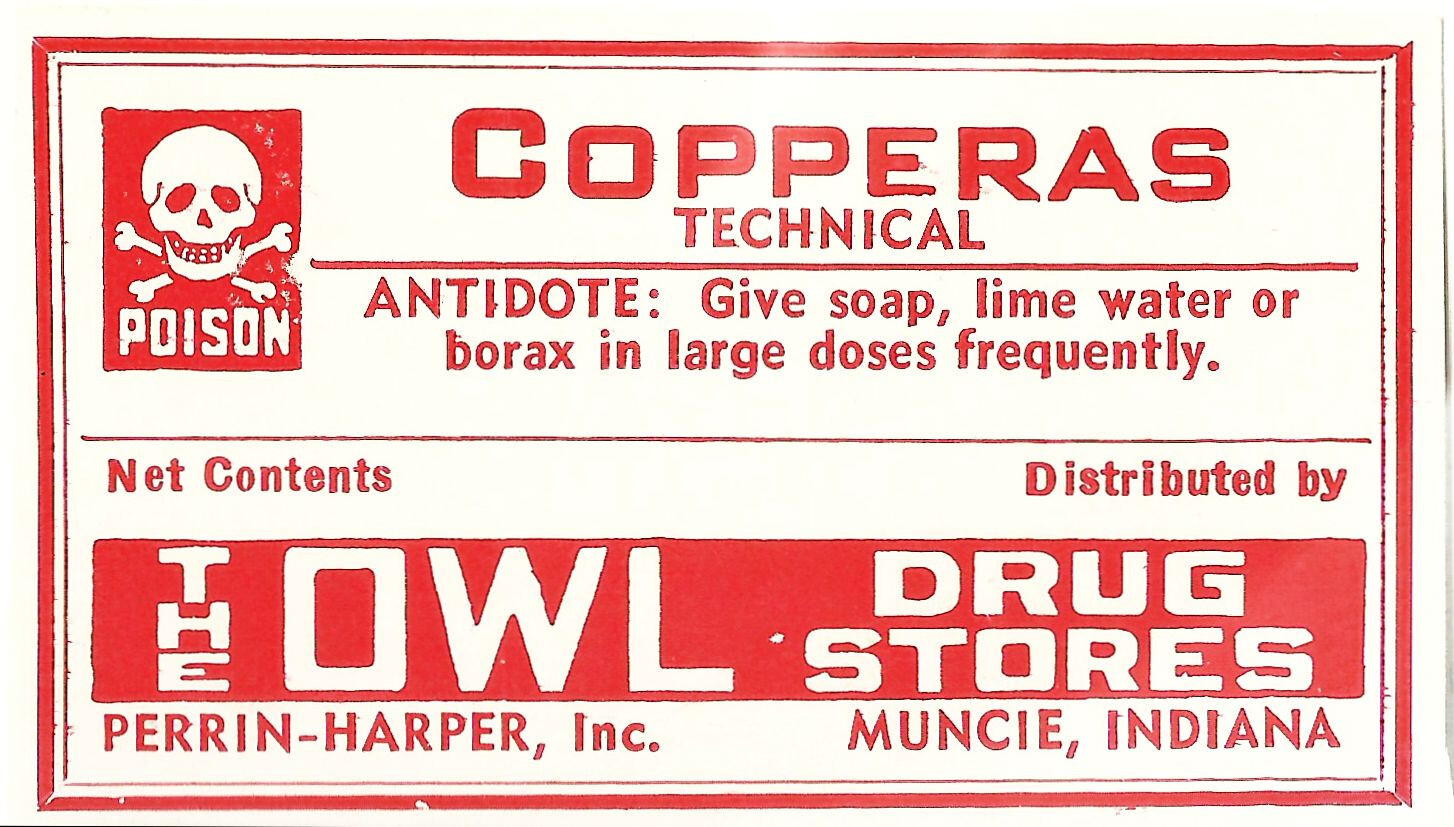 1 Vintage Label COPPERAS TECHNICAL FOwl Drug Stores Muncie Indiana