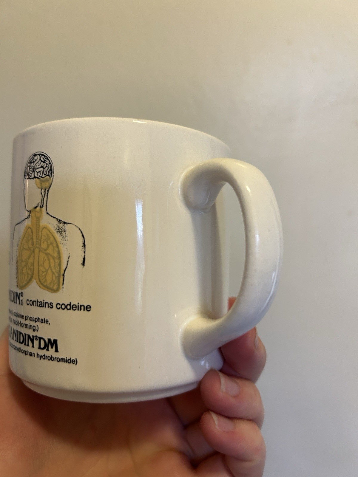 RARE VTG 1980s Pharmaceutical Ad Mug Cup Cough Syrup Tussi-Organidin Codeine