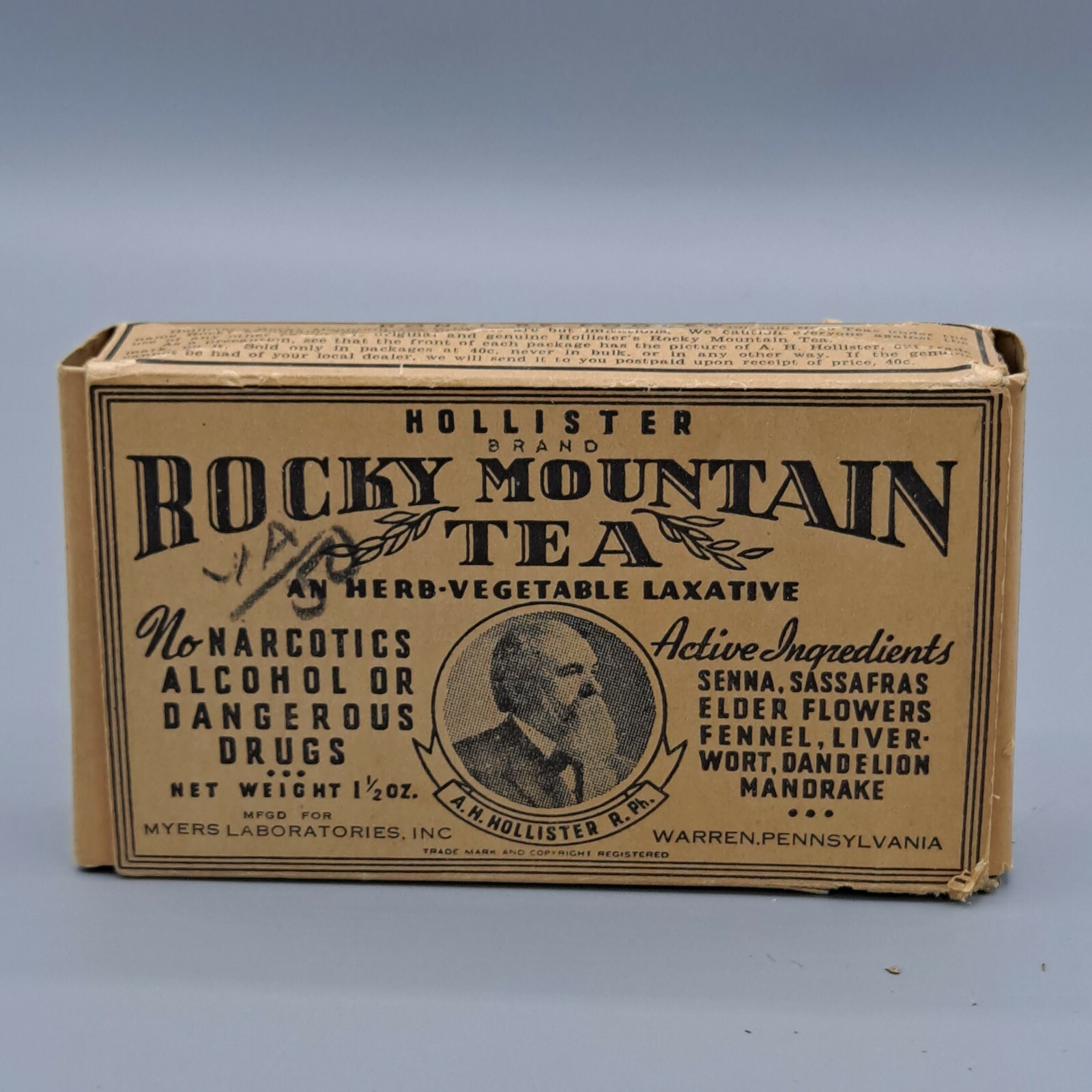 RARE Hollister Brand Rocky Mountain Tea Vegetable Laxative Antique Collectible