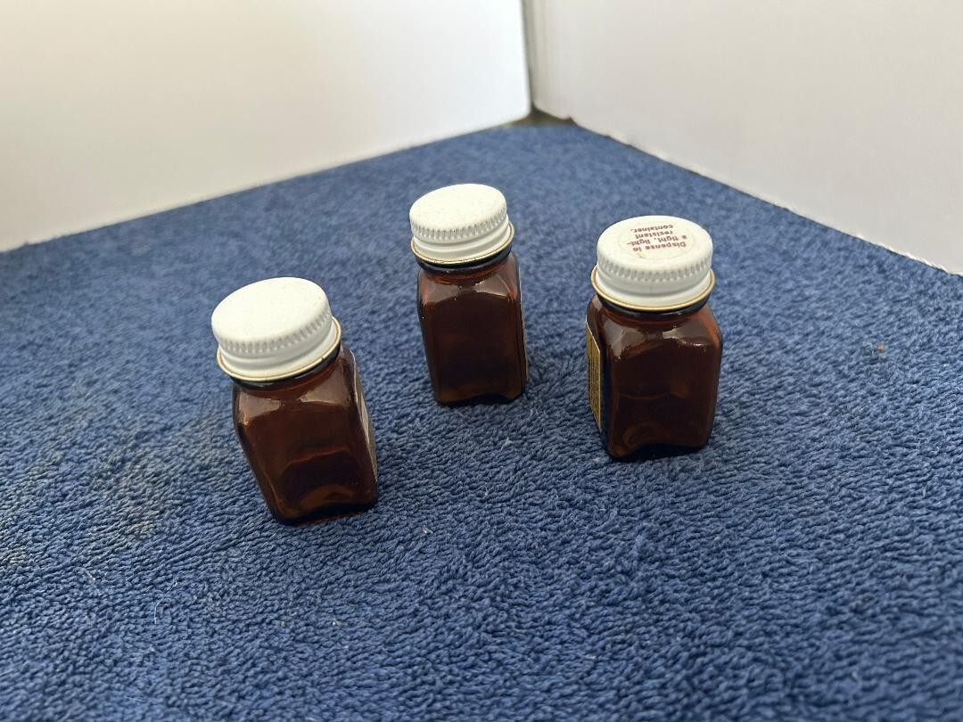 Vintage Pharmacy 3 Manufacturer glass brown bottles Zaroxolyn 2.5, 5 and 10mg
