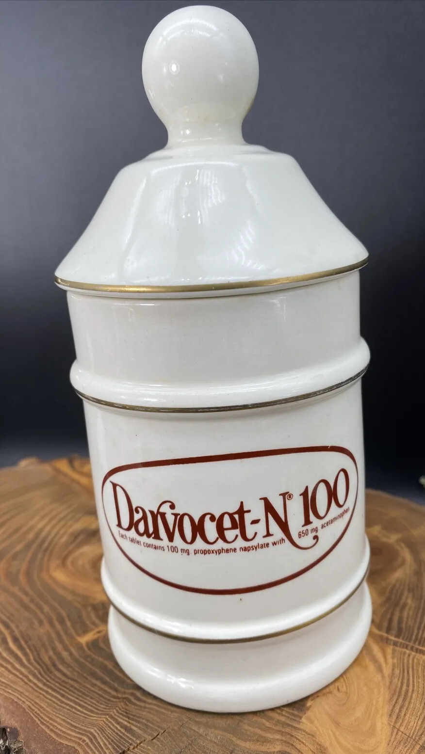 VTG Darvocet N 100 Porcelain 7”Apothecary Jar Lofisa Lilly Pharmaceutical Darvon