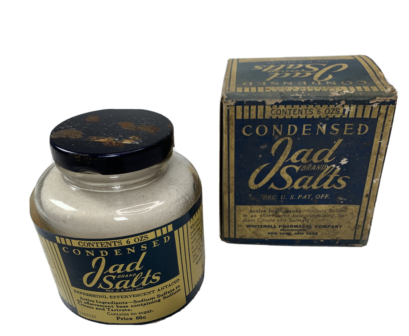 Pharmacy Apothecary Jar Cosmetics Vintage Old Stock Jad Brand Salts, Druggist