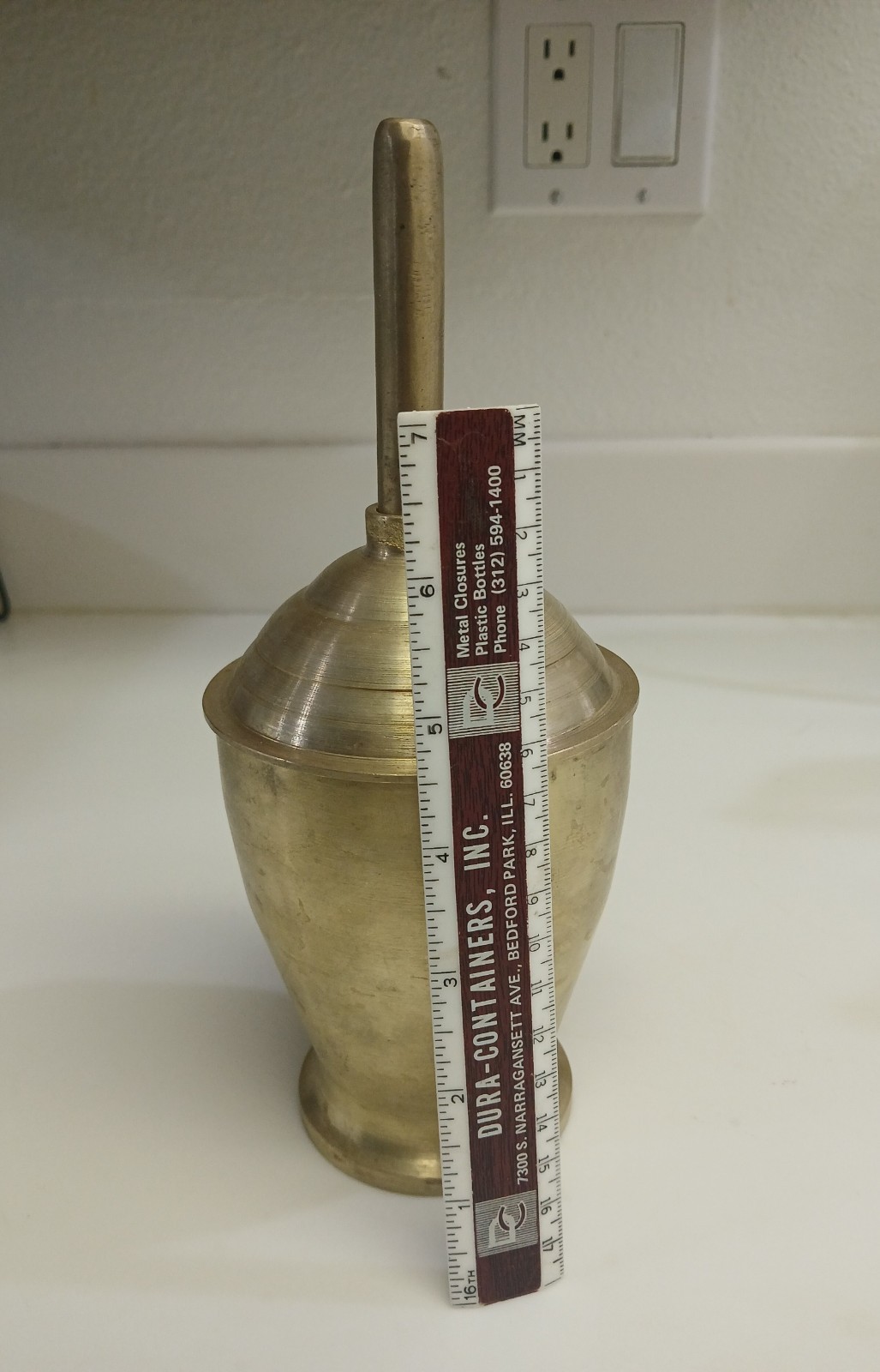 Mortar and Pestle with Lid – Solid Brass – 4.2 lbs – Vintage Apothecary
