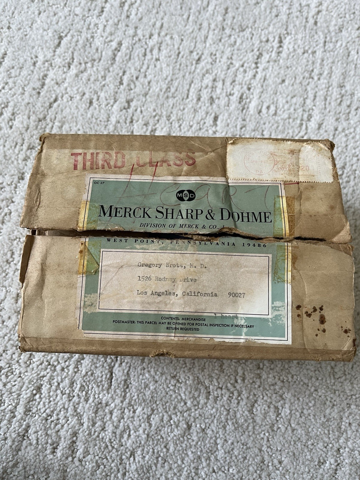 Vintage Merck Sharp Dohme Anatomical Heart Model Diuril Aldomet Drug Rep
