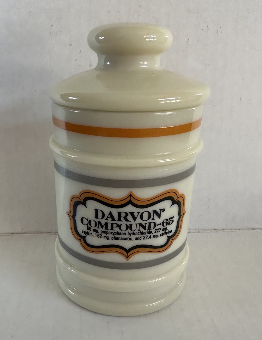 Vintage RX Apothecary Jar DARVON Compound-65 Opaque Glass Pharmacy Drug Store