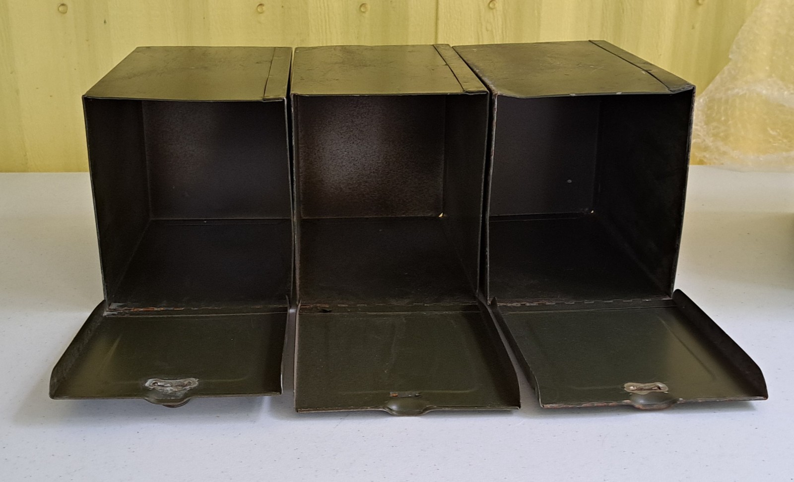 Five Antique Phillips Metal Prescription File Boxes