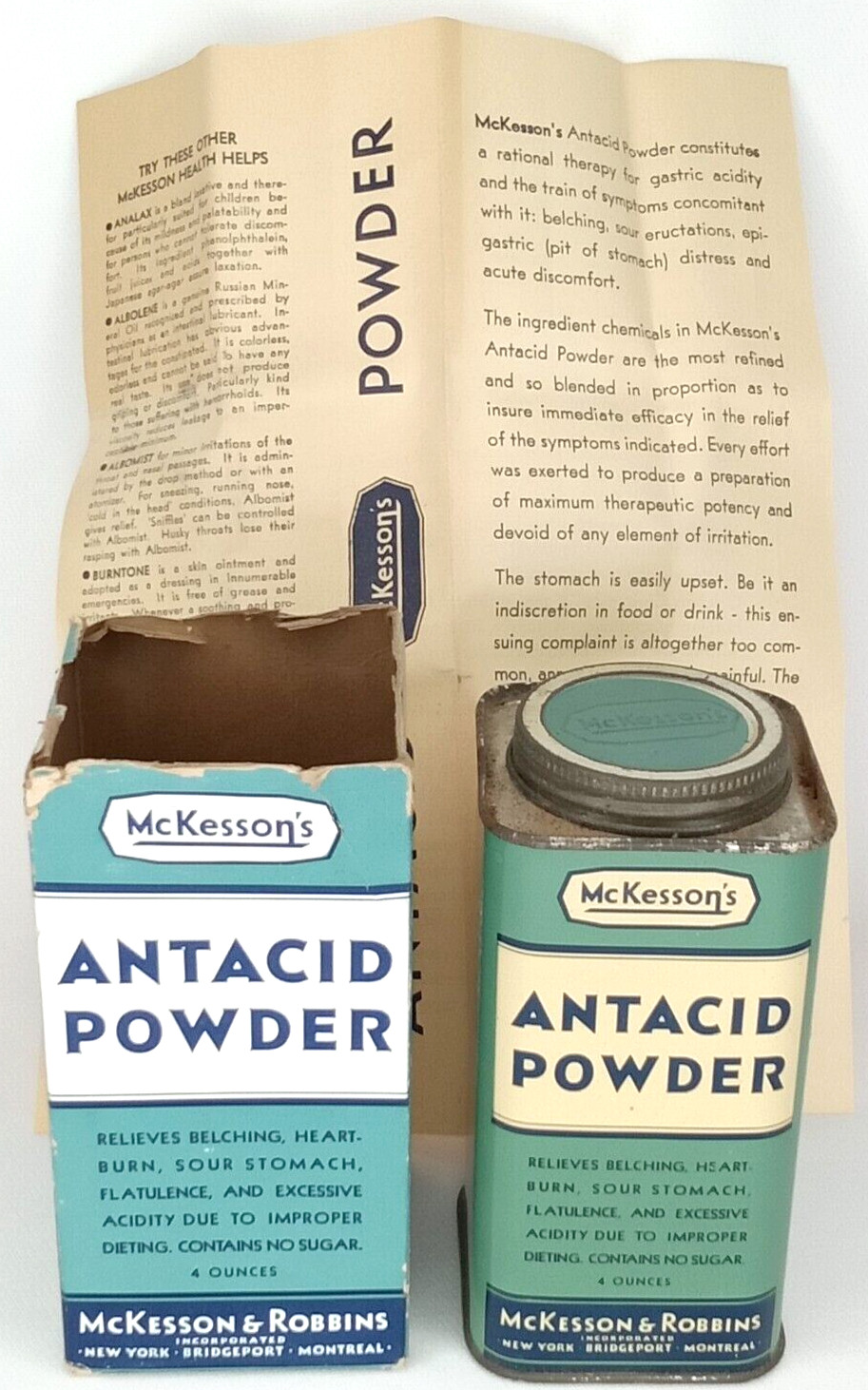 Vintage 1950s McKesson’s Antacid Powder Advertising Tin With Original Box