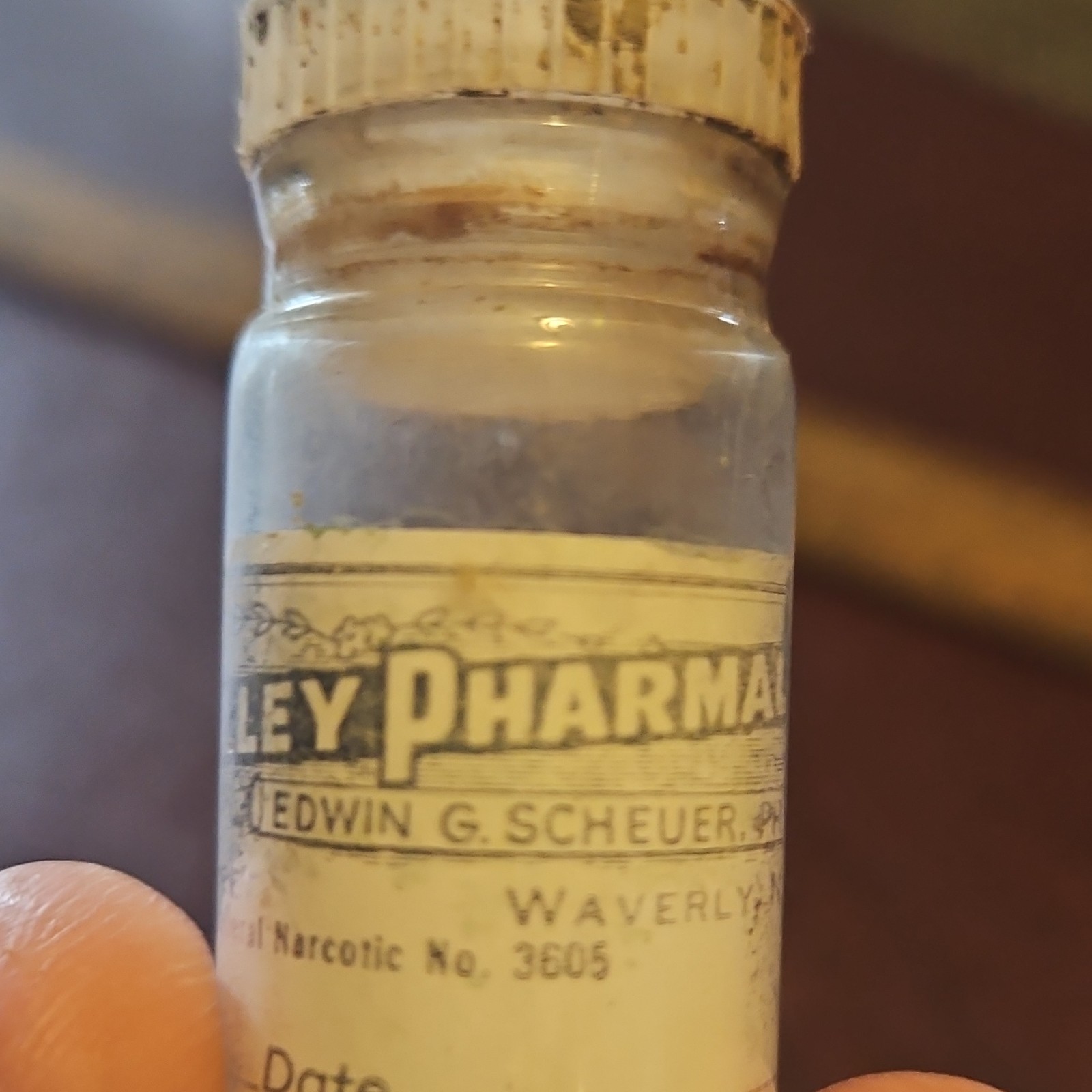 Valley Pharmacy Vintage Prescription Bottle Waverly Ny Narcotic 3605