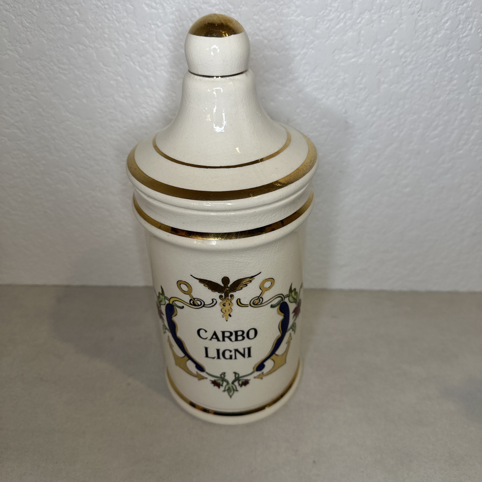 Vintage Jeanne Robinette Ceramics~Carbo Ligni Apothecary Jar, Rexall Drug Store