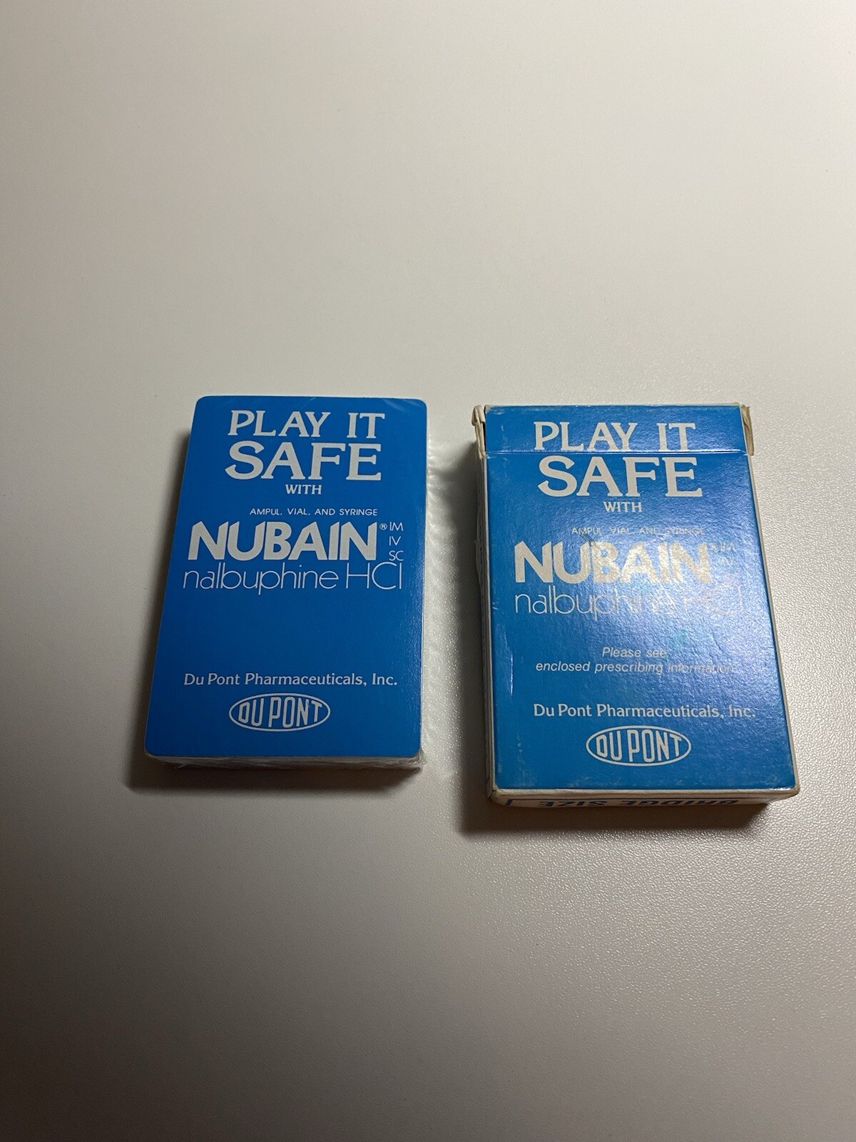 Playing Cards. Play It Safe With NUBAIN. Discontinued Drug. Unopened Deck In Box
