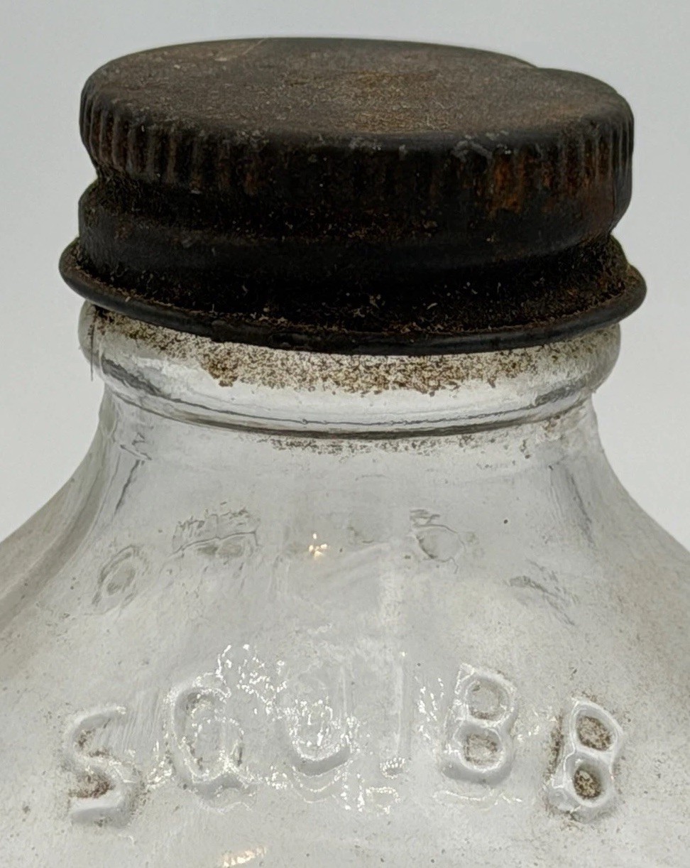 Vtg. Clear Glass SQUIBB 8 Side Medicine Pharmacy DESIGN Bottle USA
