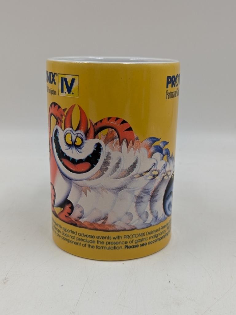 Vintage PROTONIX IV “Heartburn Monster” Promotional Mug –Rare Pharma Advertising