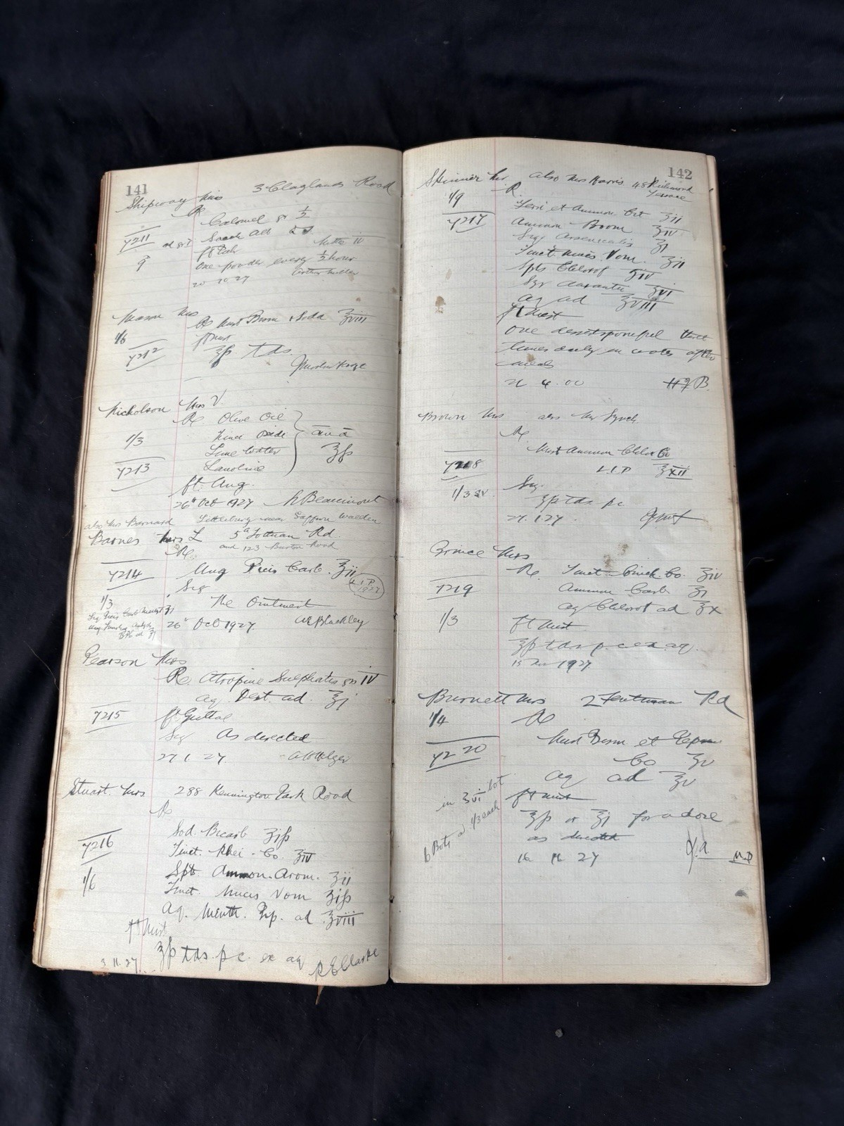 Handwritten Chemist Prescription Ledger Kennington Park London Pharmacy 1920