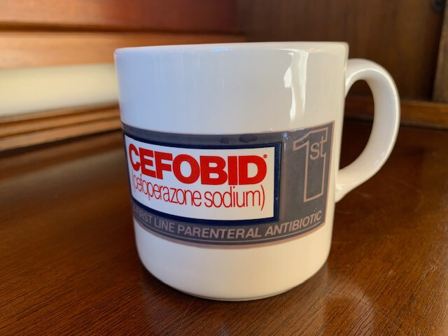 Drug Rep Cefobid “temperature sensitive” coffee mug new, never used.