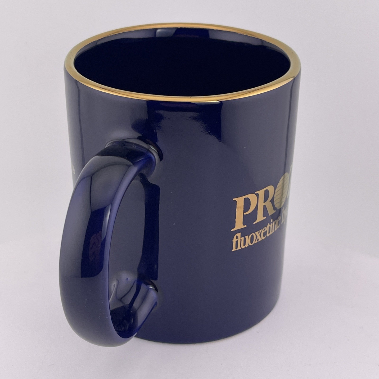 Vintage Prozac Mug Advertising Blue Gold Rim Coffee Pharmaceutical Cup Mug Linyi