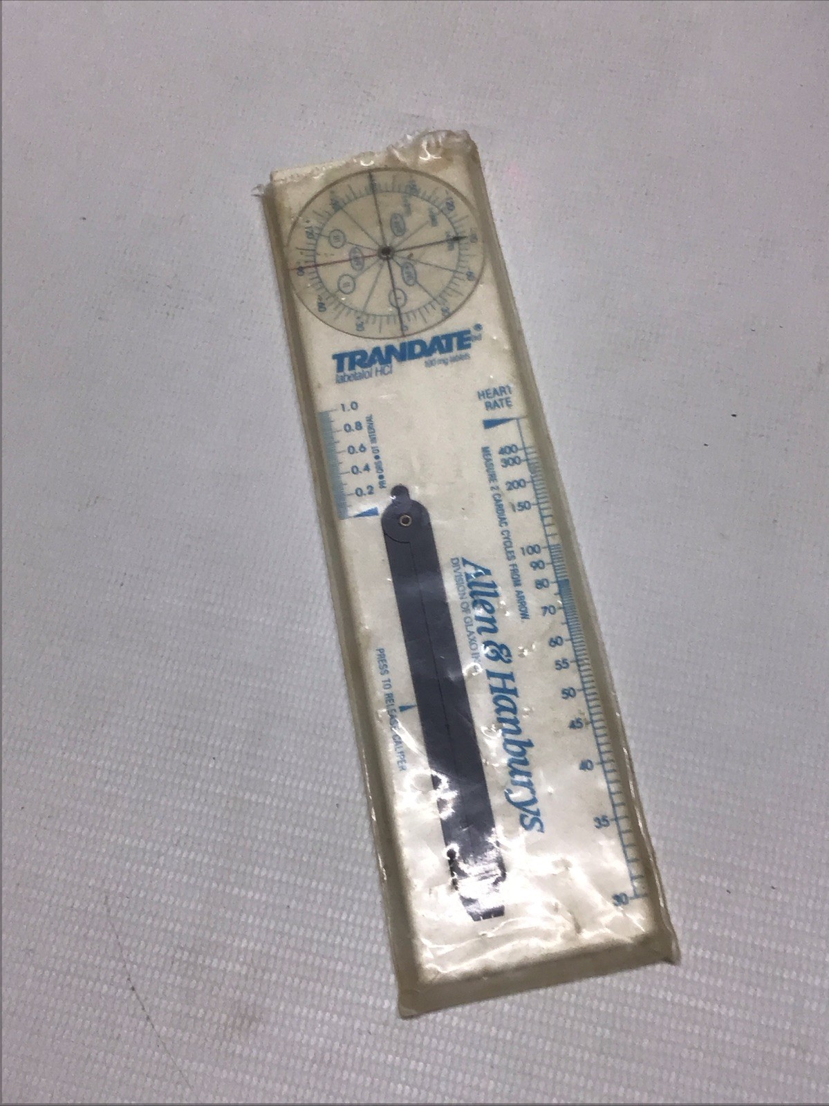 Vintage Allen & Hanburys Glaxo Trandate Labetalol HCl Pharma Promo Ruler Caliper