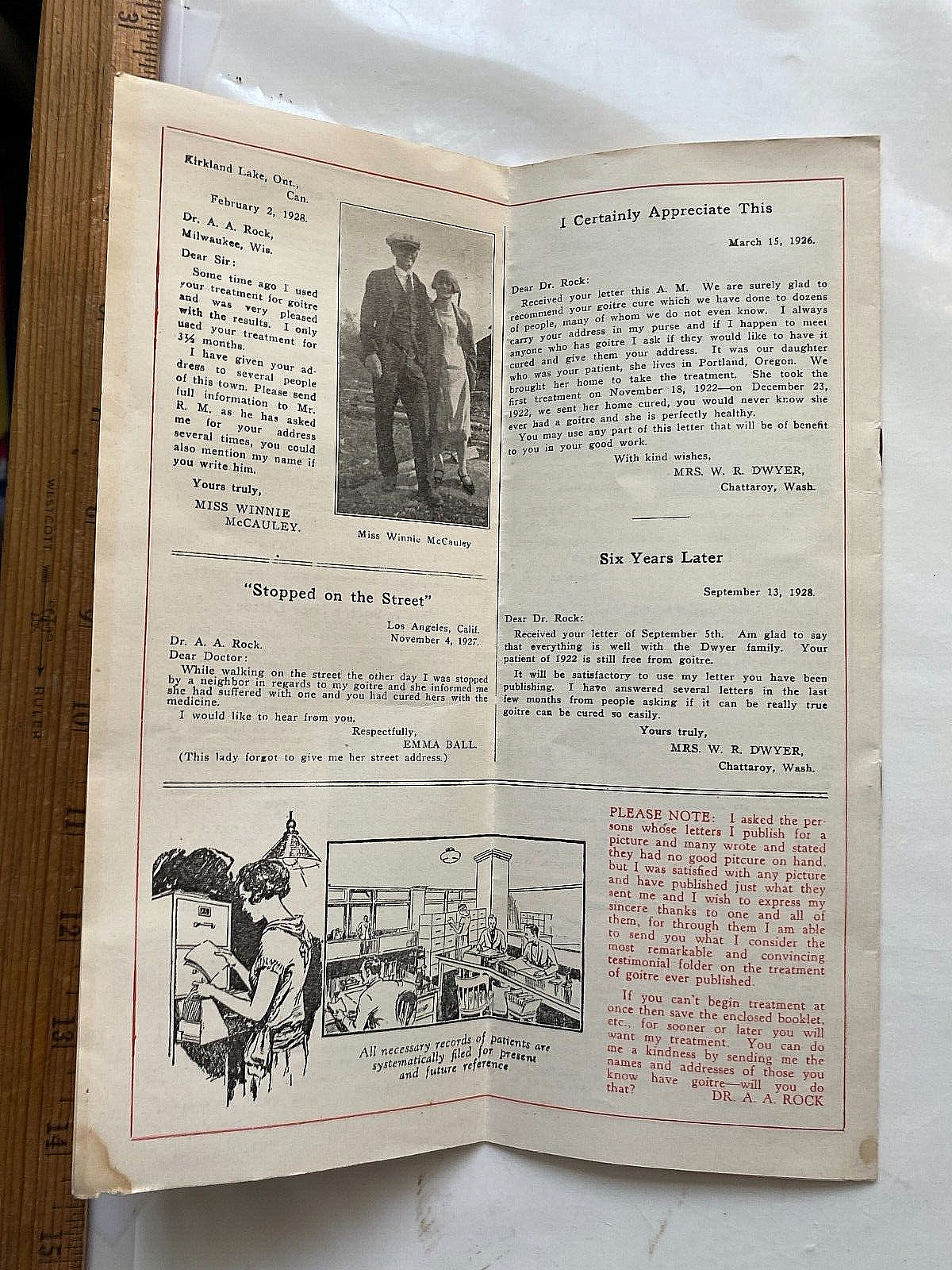 1932 Sales Literature for Goitre Cure. Dr. Arthur Rock, Milwaukee, Wisconsin.