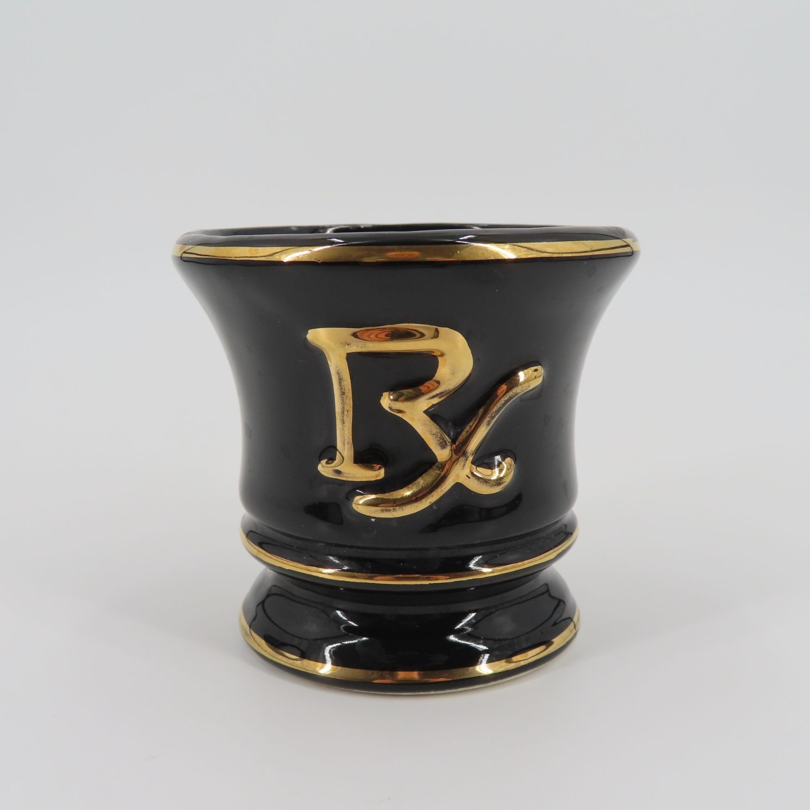 VTG Fashioned by Blair Black Gold Ceramic Mortar Vase 3.1in Tall NO PESTLE USA