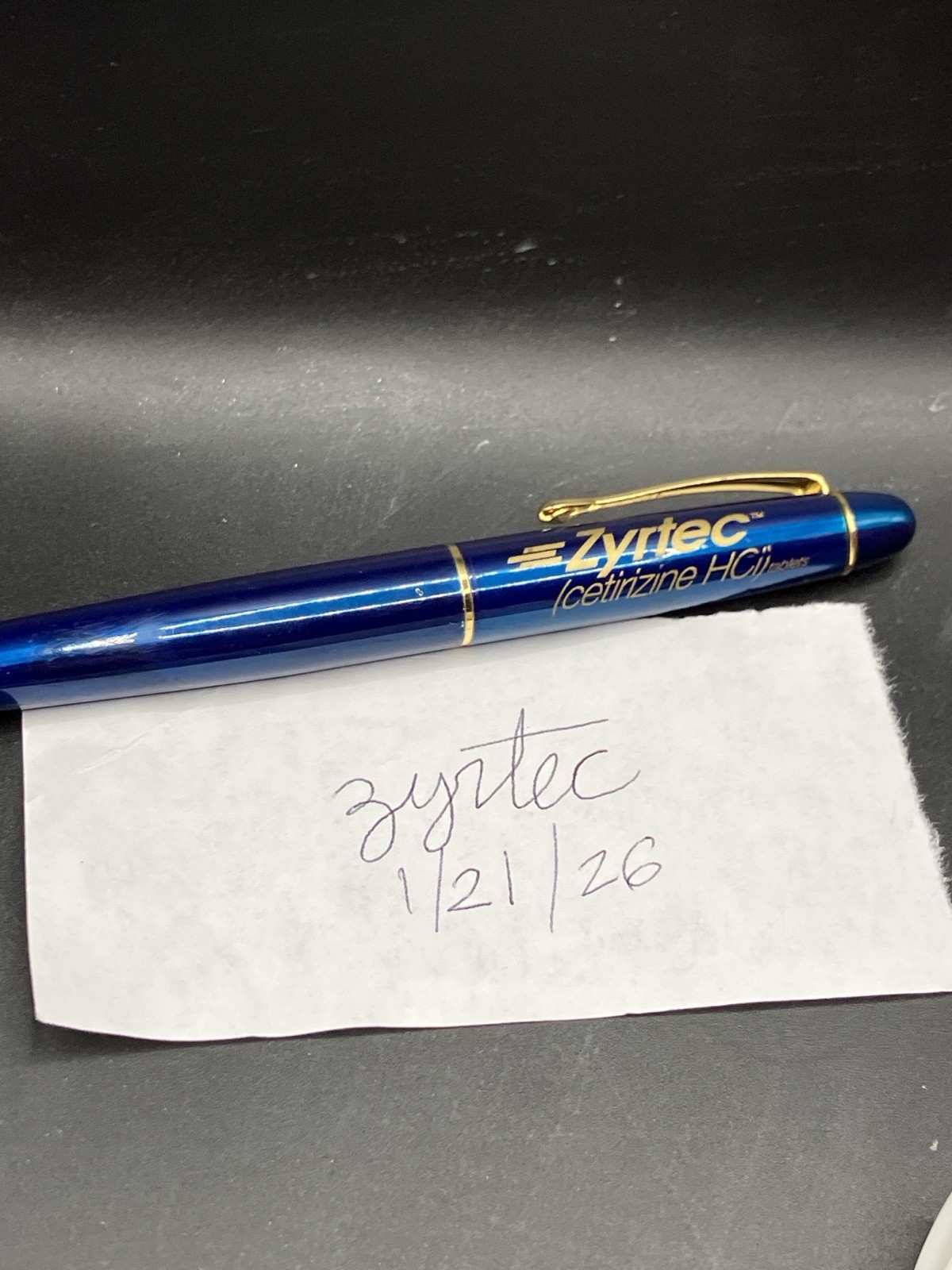 ZYRTEC Blue Gold Heavy Metal Medical Drug Rep Ballpoint Pen Cetirizine HCl WORKS