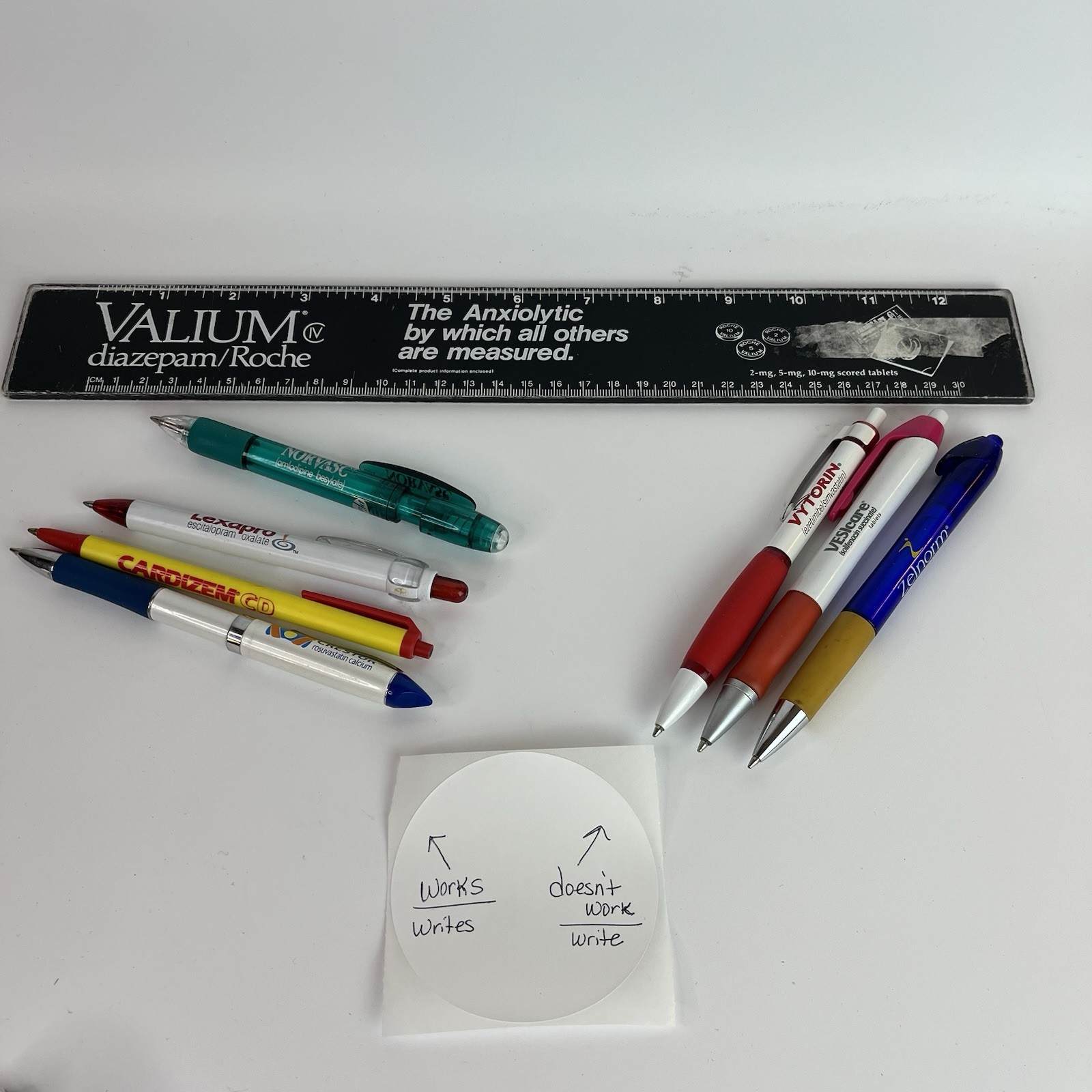 Vintage Roche Valium Black Plastic Ruler Pharmaceutical Ink Pens Lexapro Drug