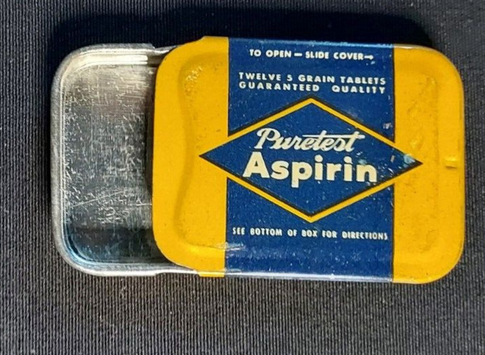 Old Empty Advertising Medicine Tin Puretest Aspirin Rexall United Drug Co Boston