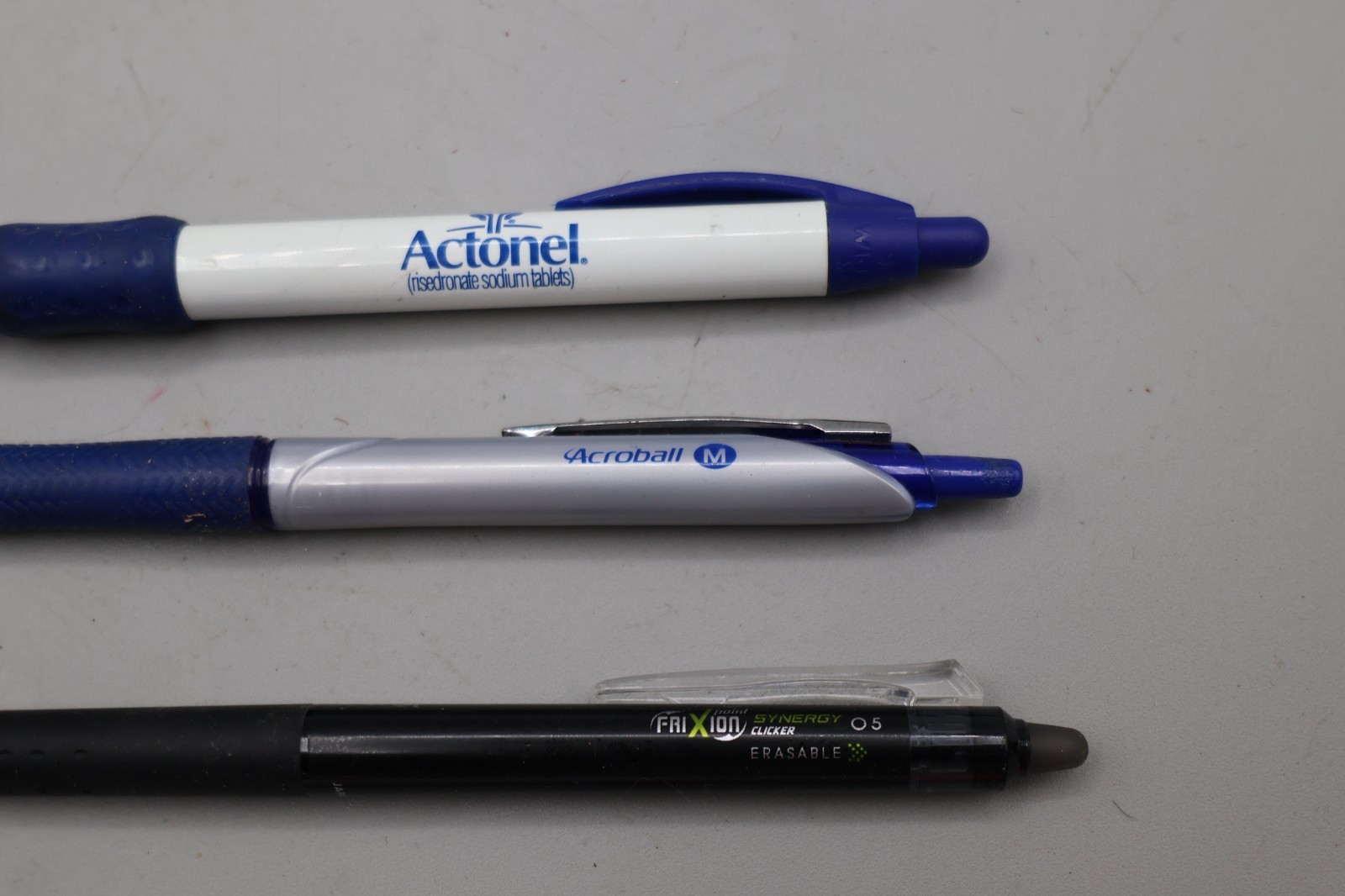 Lot of 4 Advertising Pens Pilot FriXion Acroball Actonel Zocor Drug Rep Promo Pe