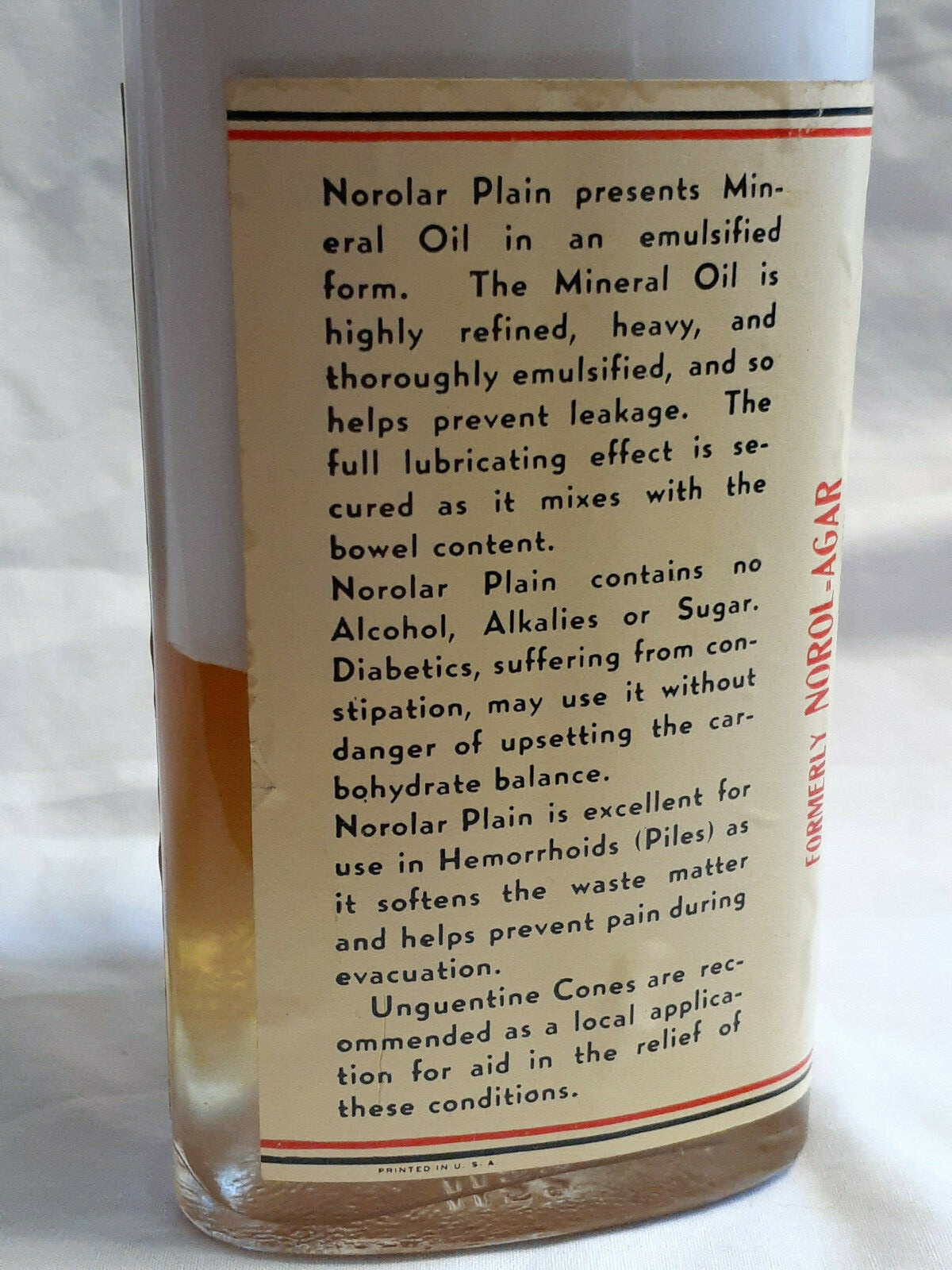 Vtg Norwich Norolar Plain Mineral Oil Constipation Remedy 1 Pint Bottle