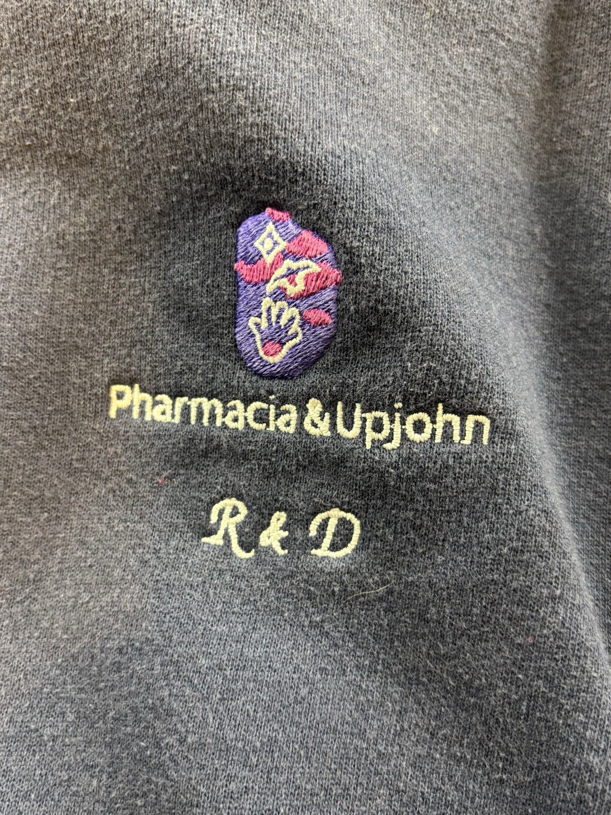 PHARMACIA & UPJOHN R & D Crewneck Sweatshirt XXL Navy Drug Co Vtg
