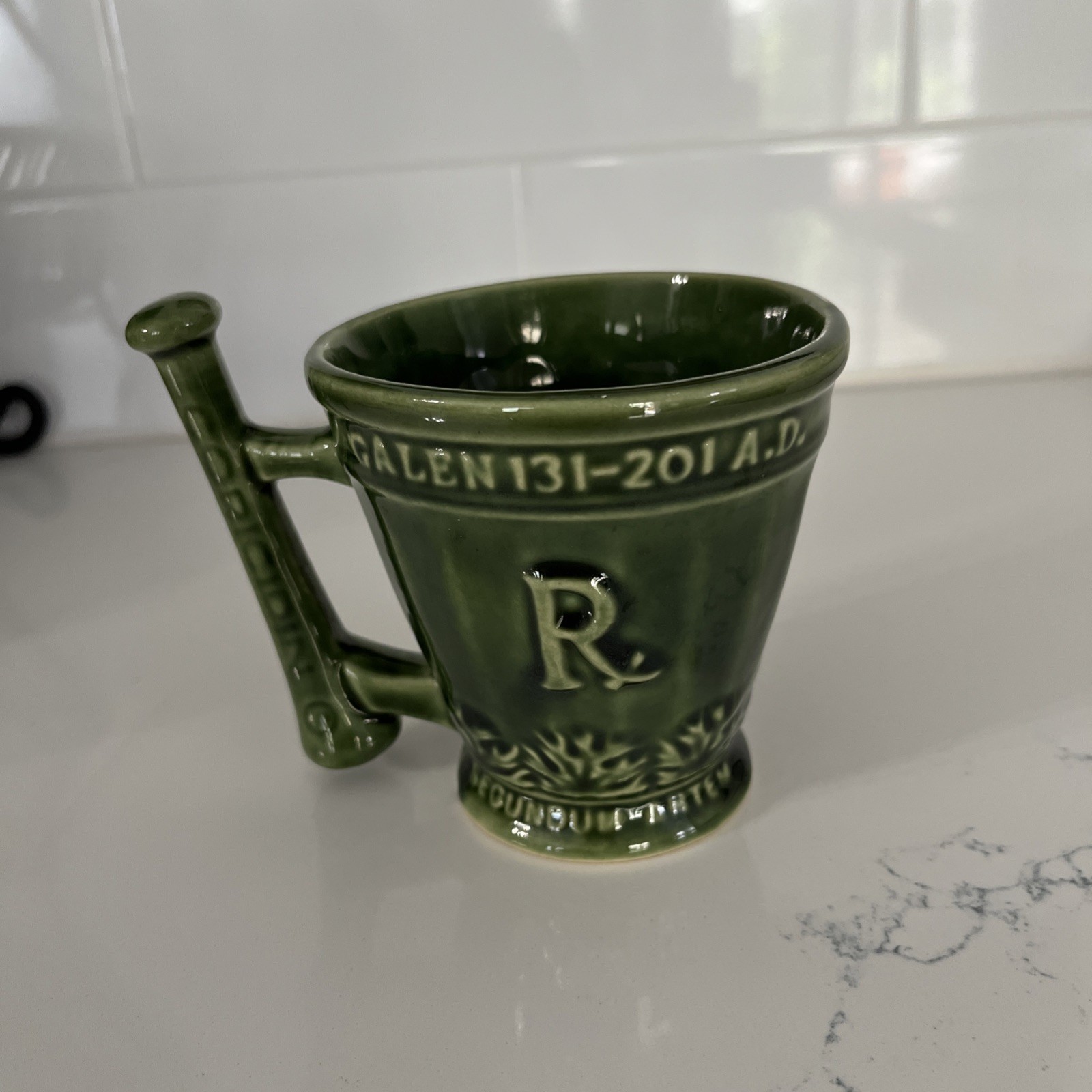 Vintage McCoy Schering Coricidin Pharmacy RX Green Ceramic Apothecary Mortar Mug