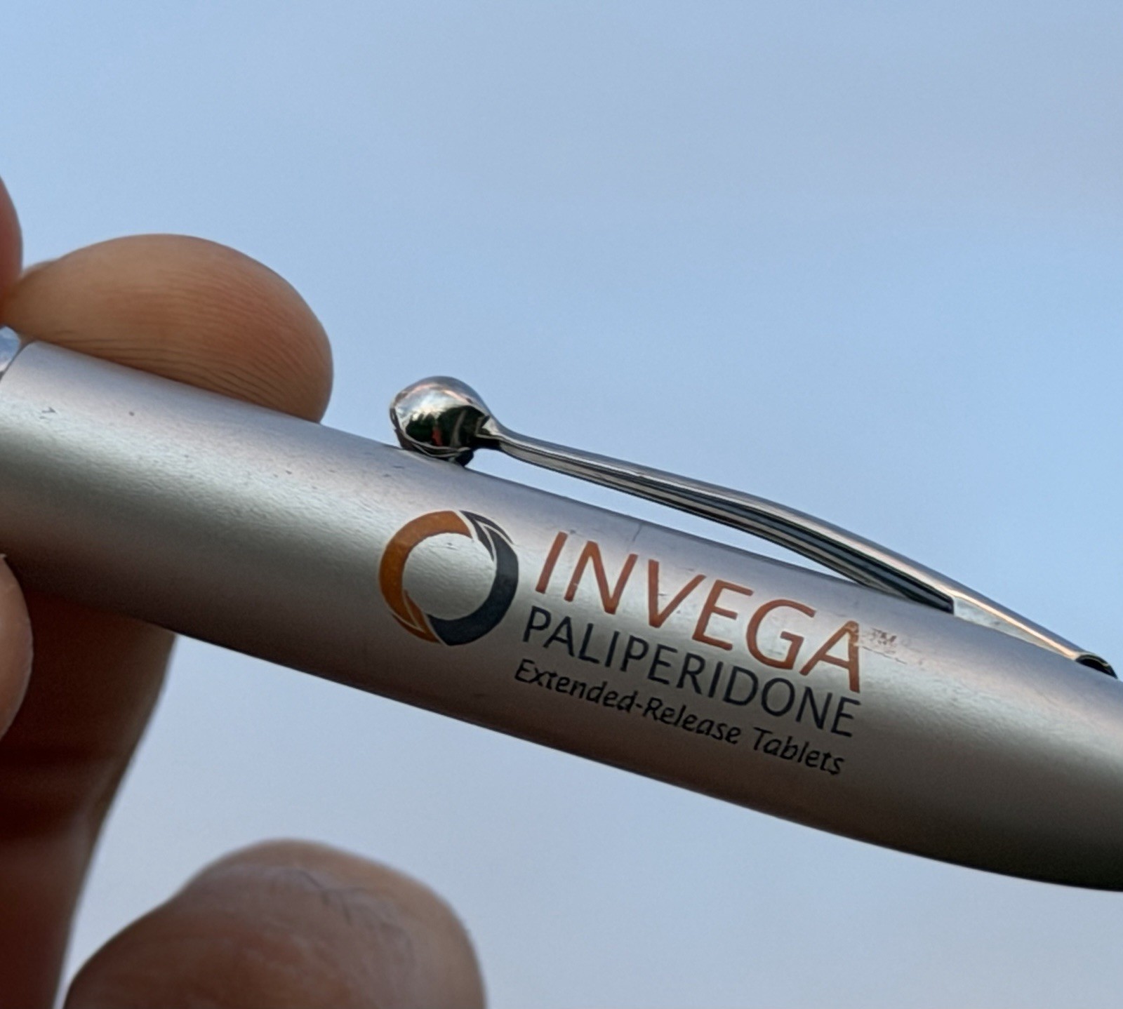 Vintage Pharma Rep Invega Silver Heavy Pen With Flashlight