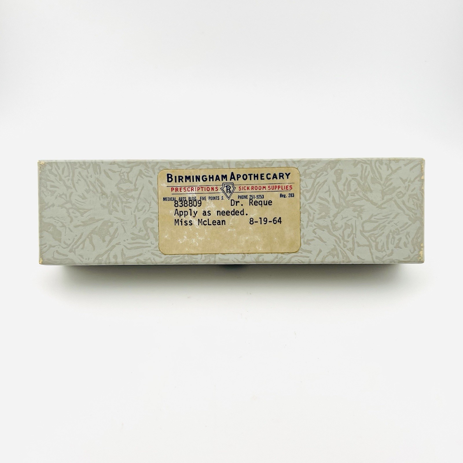 Vintage 1964 Birmingham Apothecary Empty Prescription Box – Birmingham, Alabama