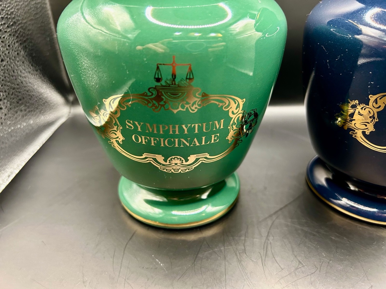 Vintage Apothecary Canister Jars Homeopathic gold trim 9″ ceramic