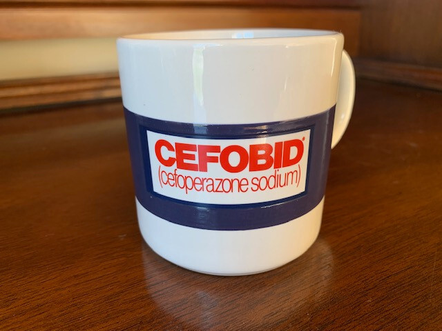 Drug Rep Cefobid “temperature sensitive” coffee mug new, never used.