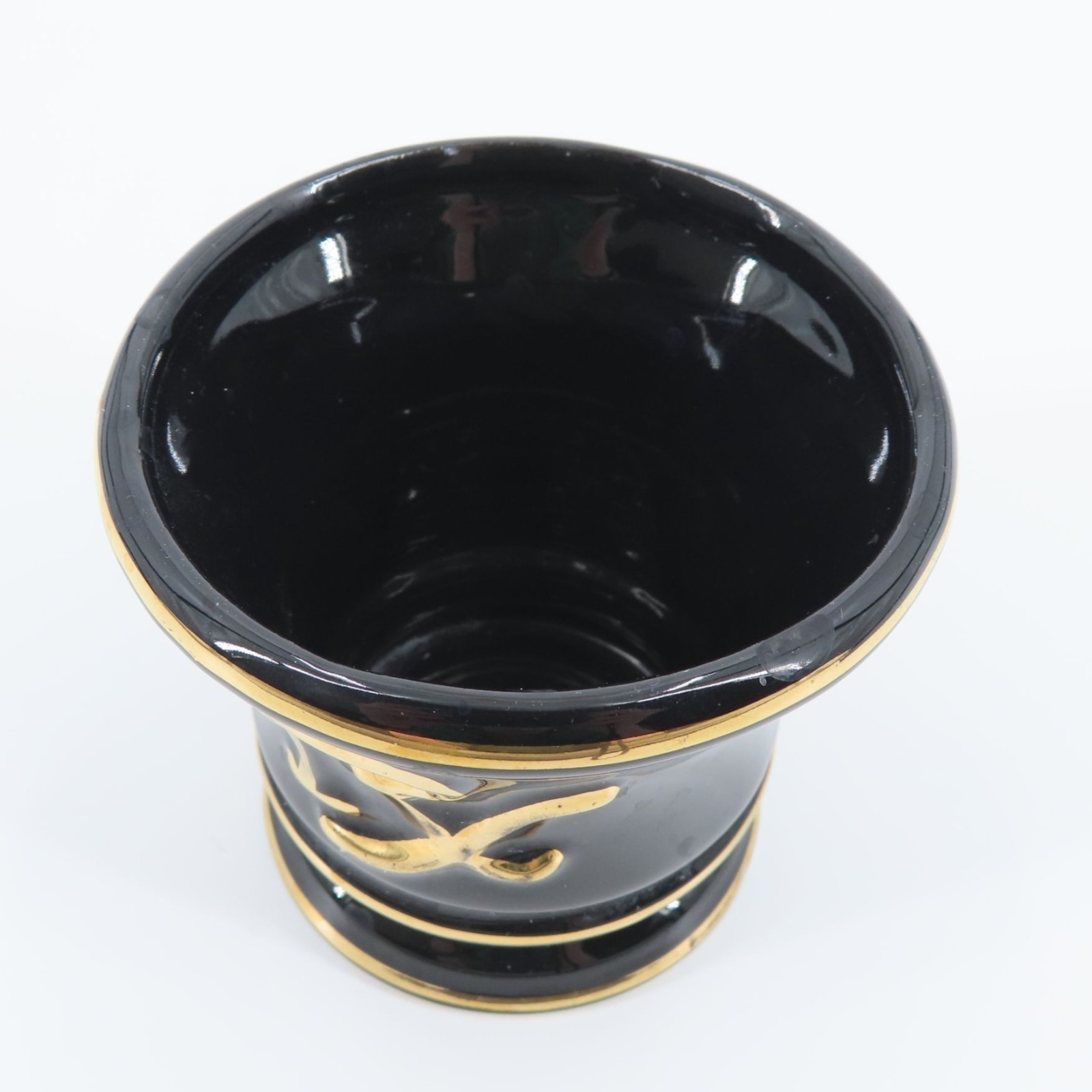 VTG Fashioned by Blair Black Gold Ceramic Mortar Vase 3.1in Tall NO PESTLE USA