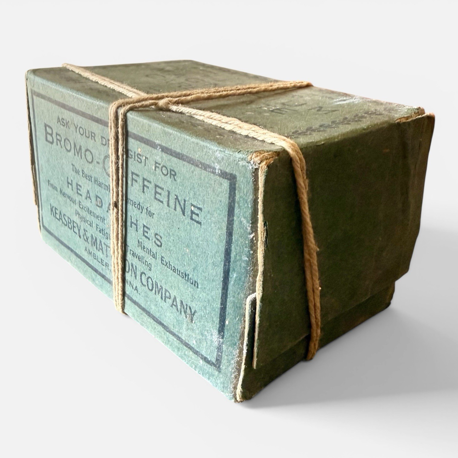 Antique Bromo-Caffeine Box Keasbey & Mattison Apothecary Headache Cure c1900 Vtg